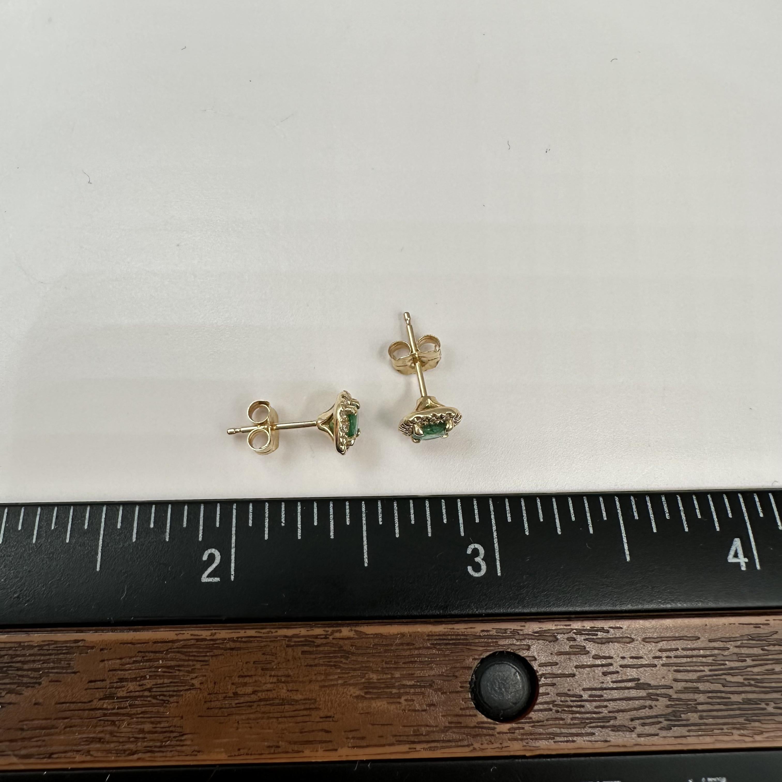 Emerald Diamond Halo Stud Earrings 14kt Yellow Gold 0.52ctw New