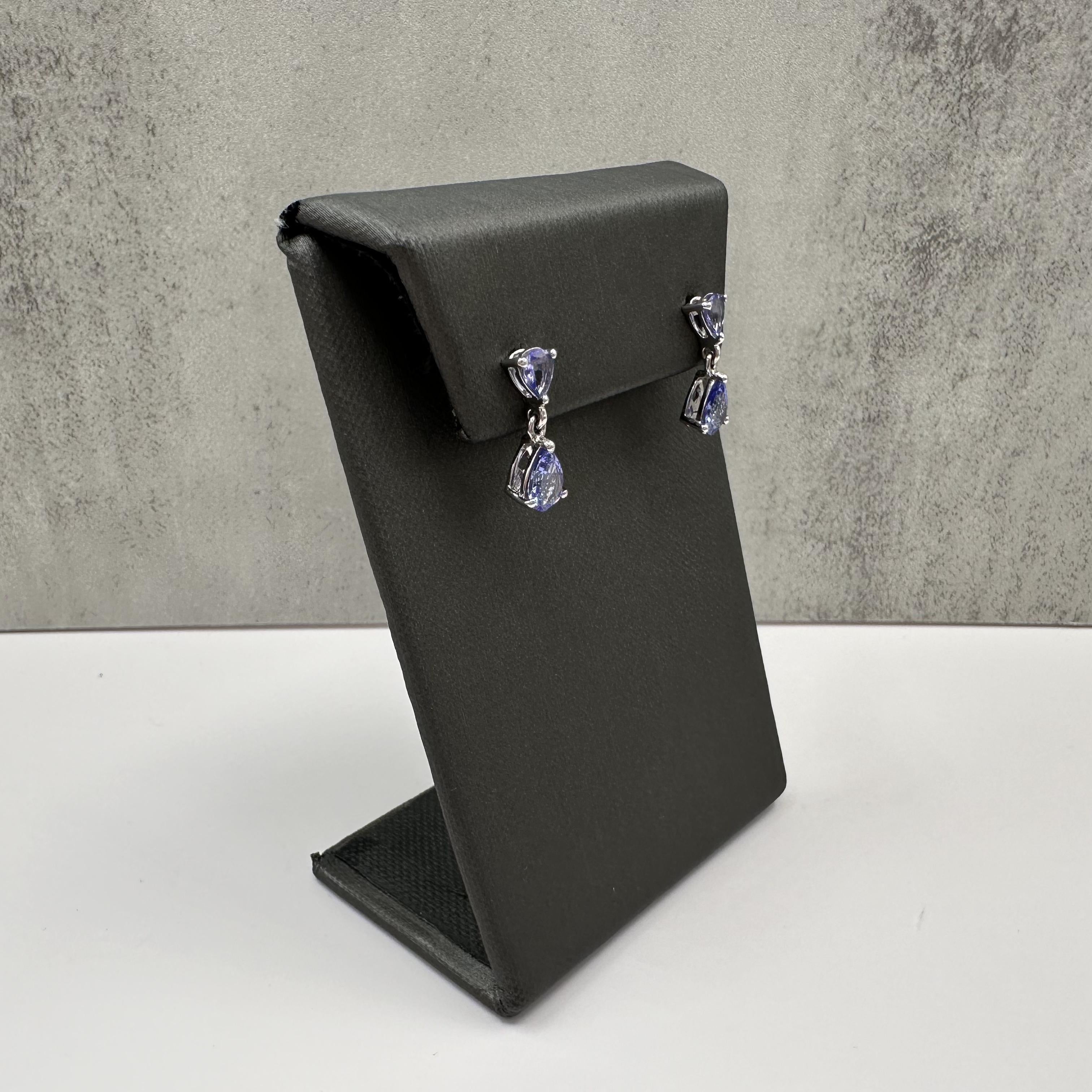 Tanzanite Drop Dangle Earrings in 14kt White Gold, 1.25ctw Pear Cut, Pre-Loved