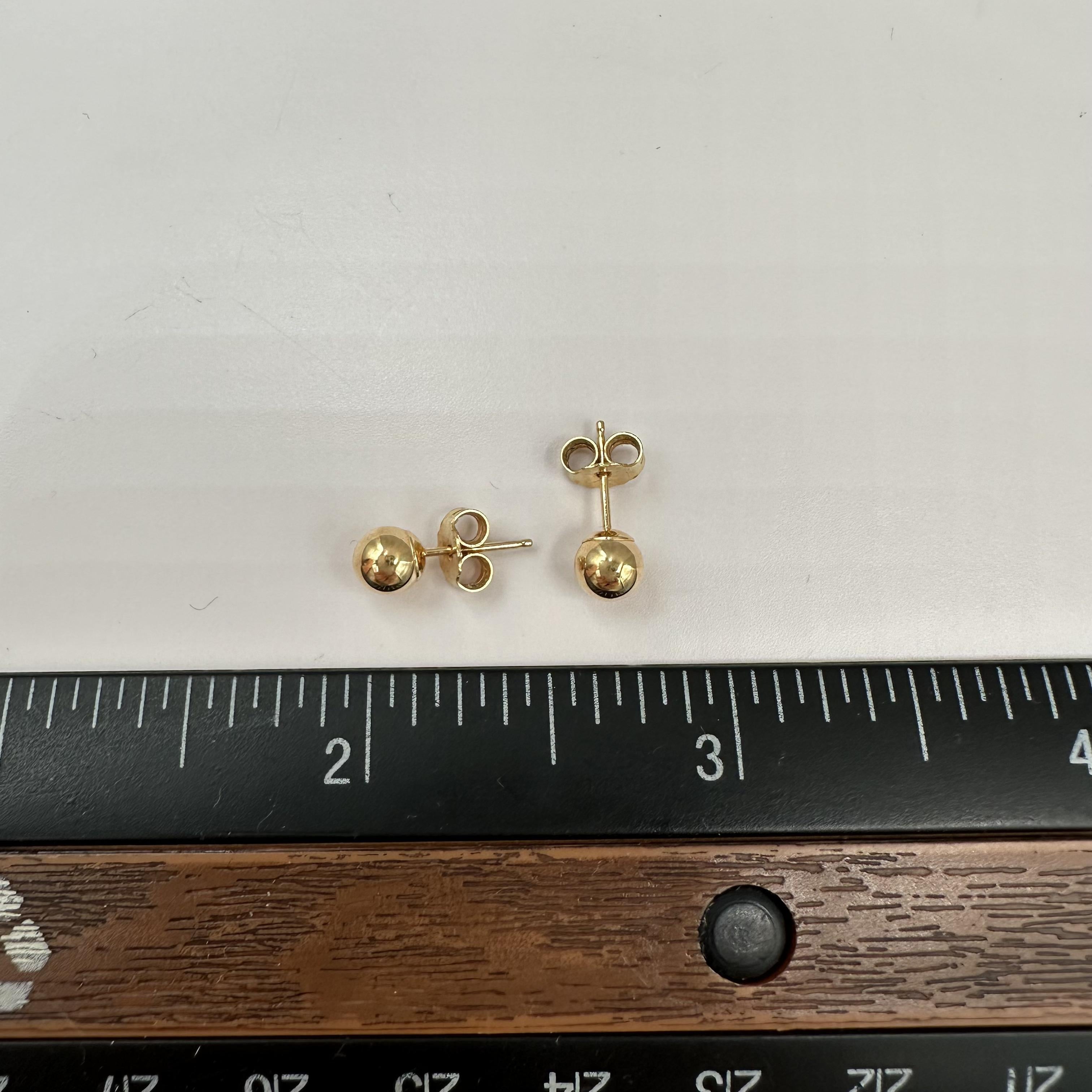 18K Yellow Gold Ball Stud Earrings 4.9mm Hollow Pre-Owned