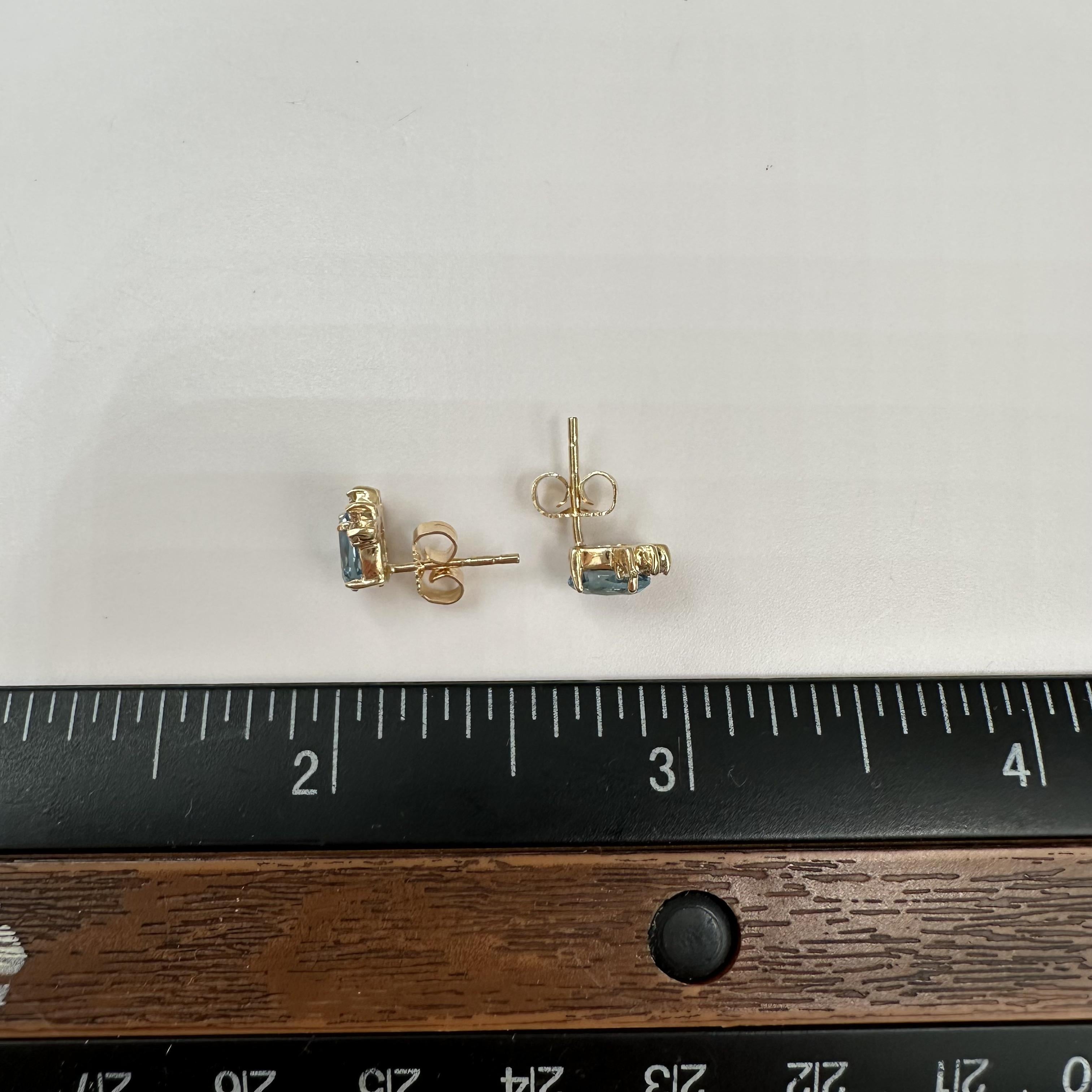 Topaz Diamond Earrings 14kt Yellow Gold Oval Estate Push Back
