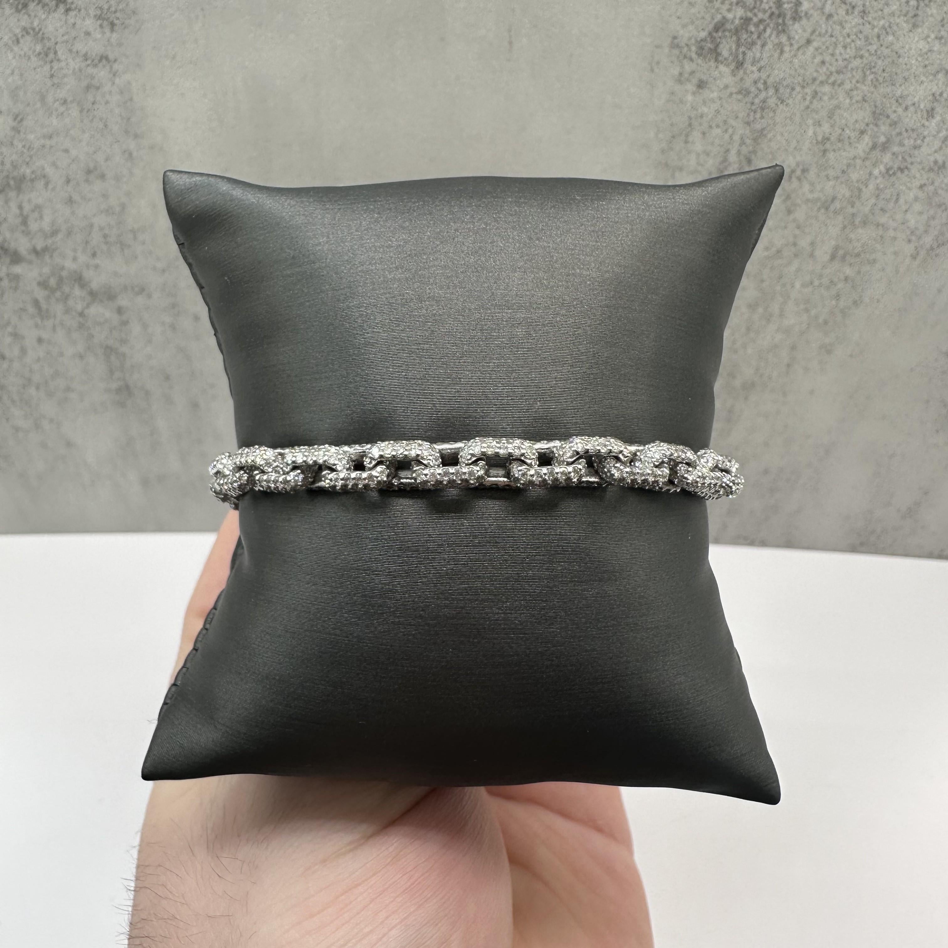 Diamond Pave Anchor Link Bracelet 14kt White Gold 12ct GH SI 8.375in New