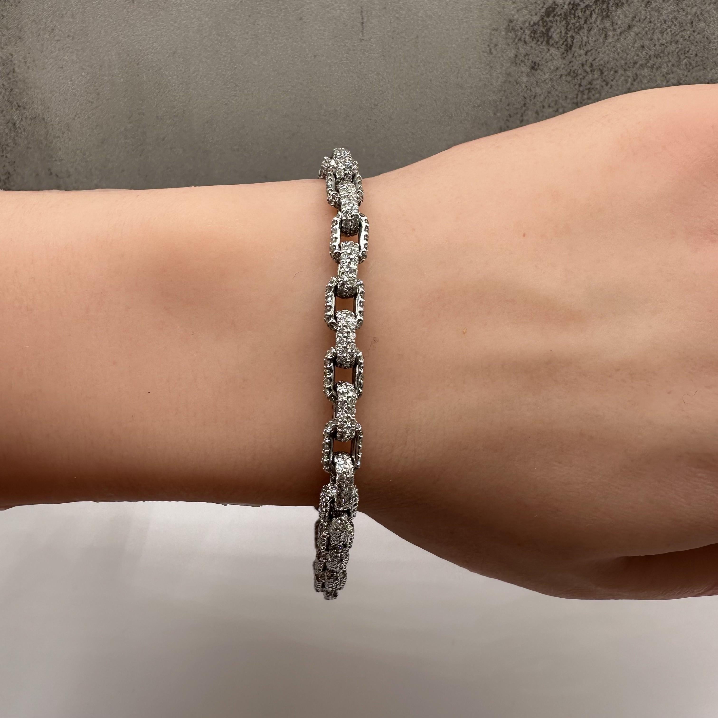Diamond Pave Anchor Link Bracelet 14kt White Gold 12ct GH SI 8.375in New