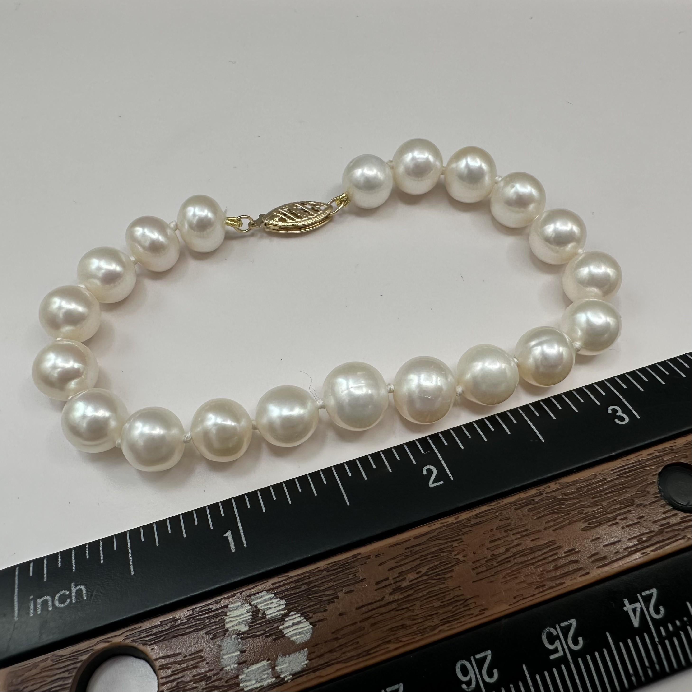 10K Yellow Gold Freshwater Pearl Bracelet 8 9mm 7 Inch