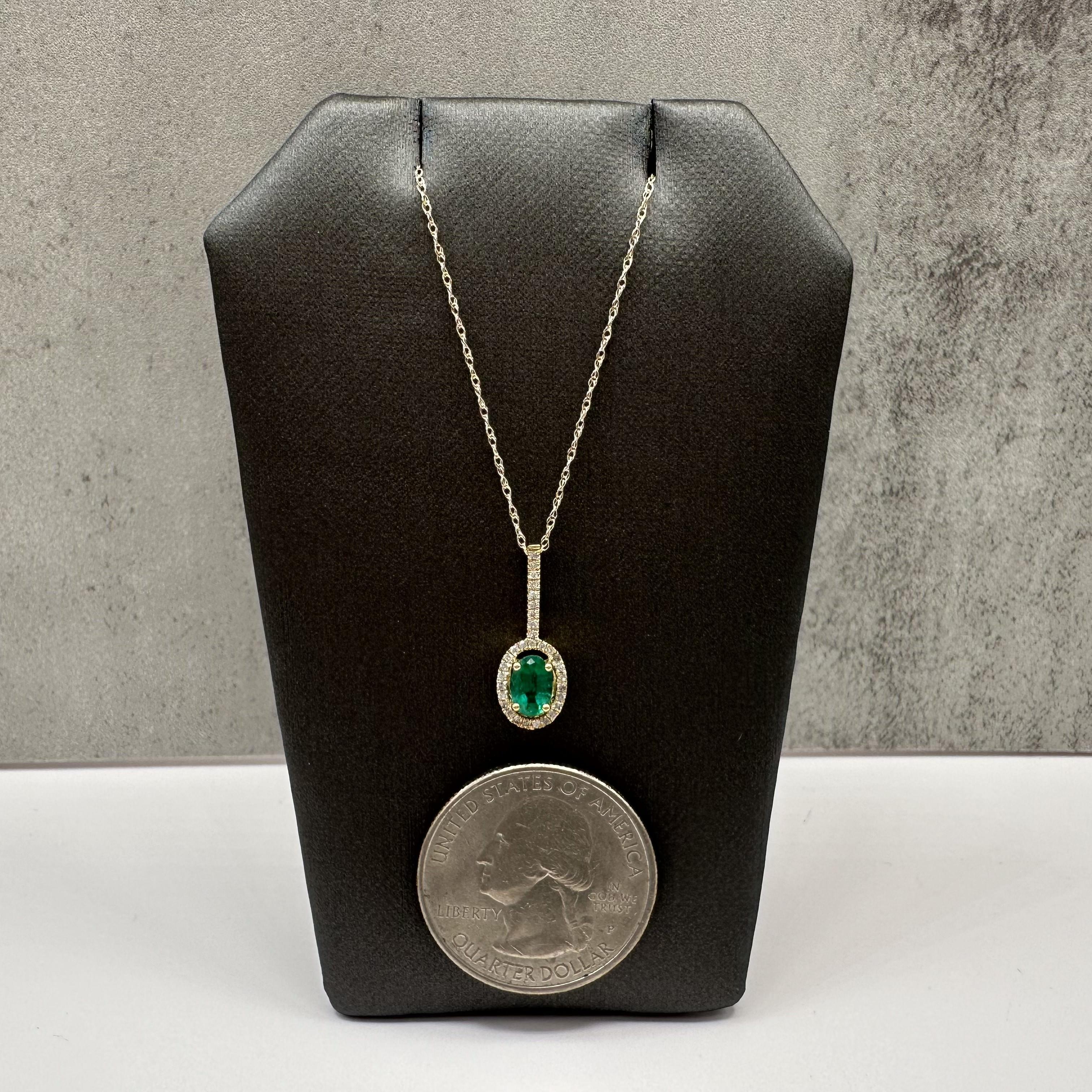 10K Yellow Gold Emerald Diamond Necklace 0.12ct 18 Inch