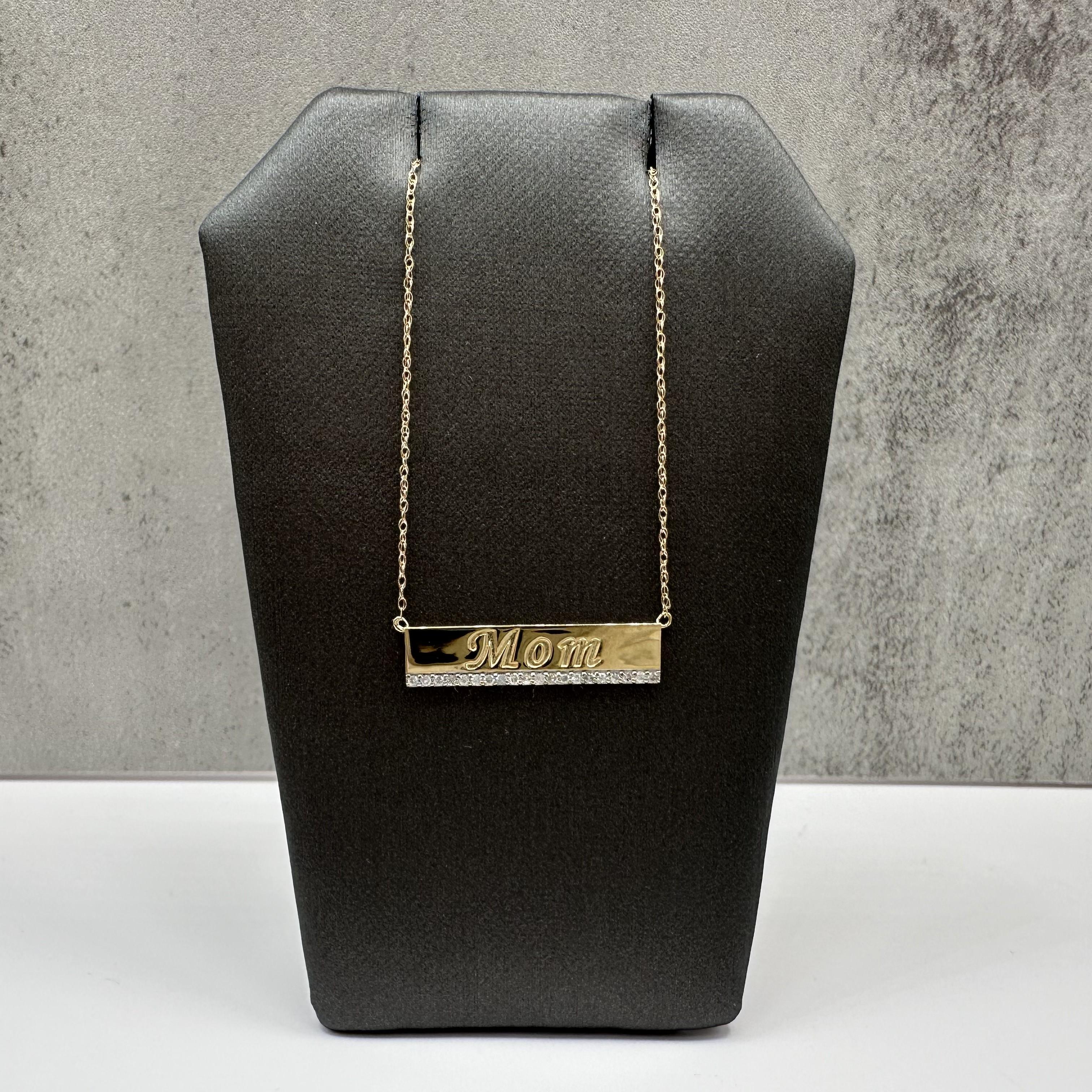 10K Yellow Gold Diamond MOM Nameplate Necklace 0.12ct 18 Inch