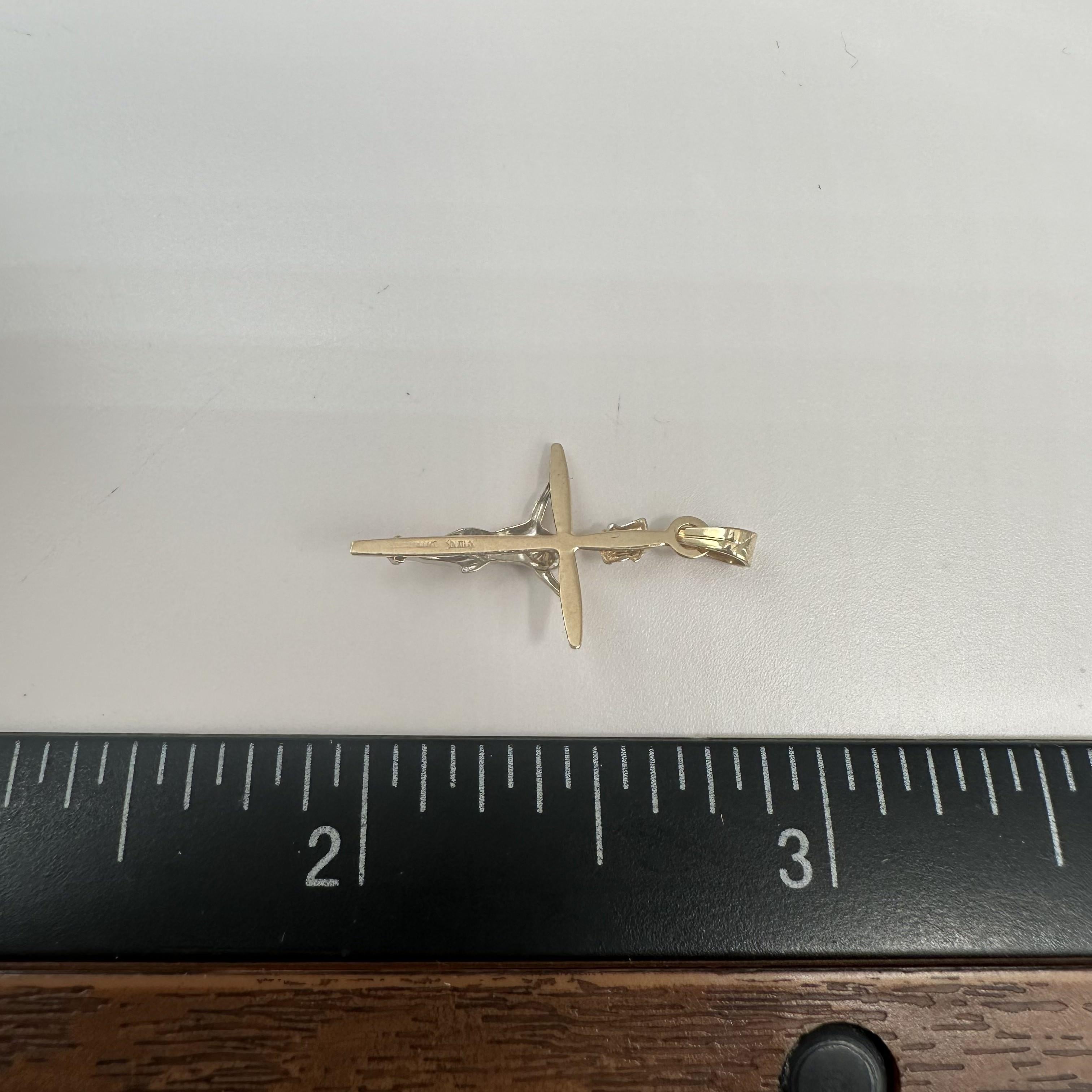14K Two Tone Gold Crucifix Pendant White Yellow 0.35g