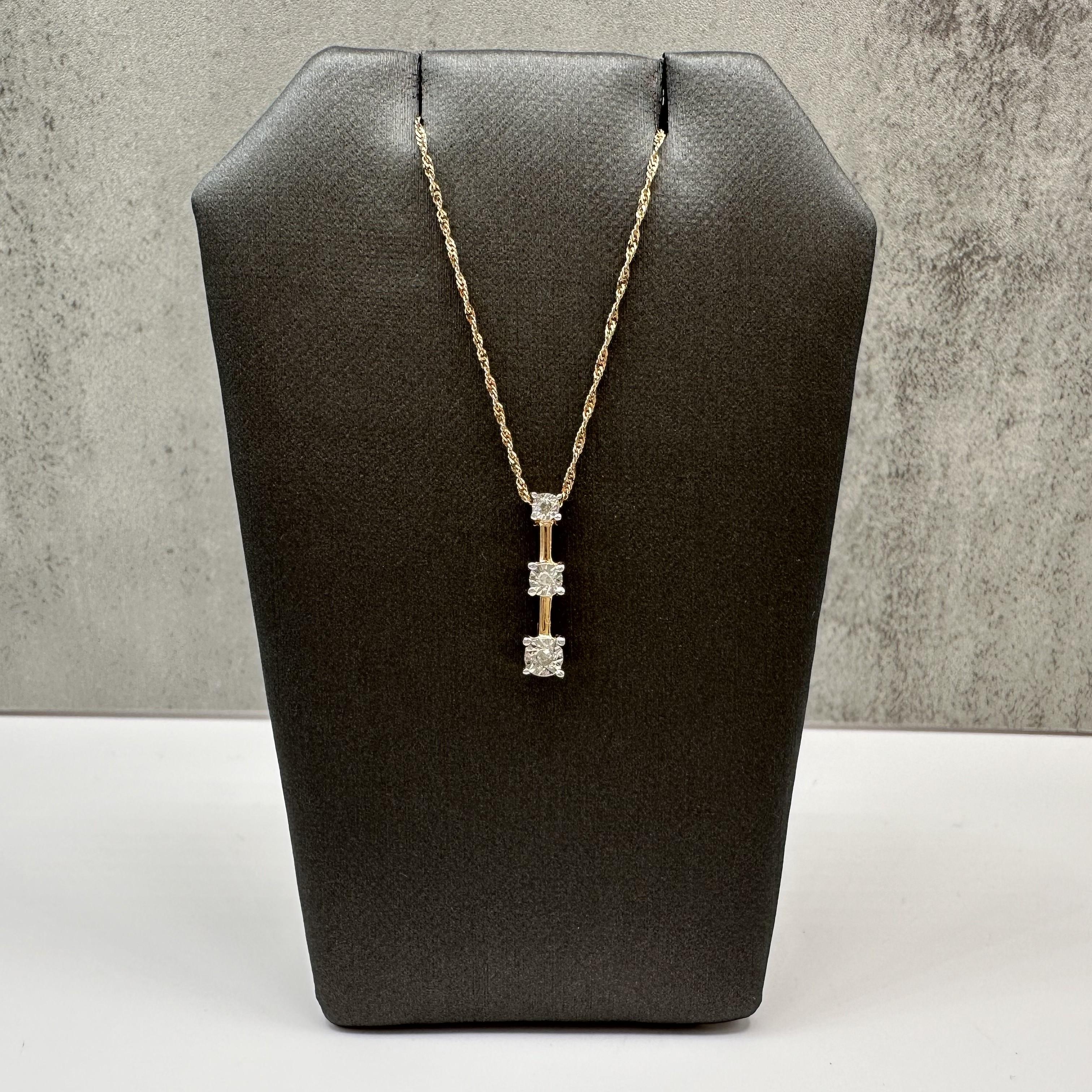 Diamond Past Present Future Necklace 10K Yellow Gold 18in