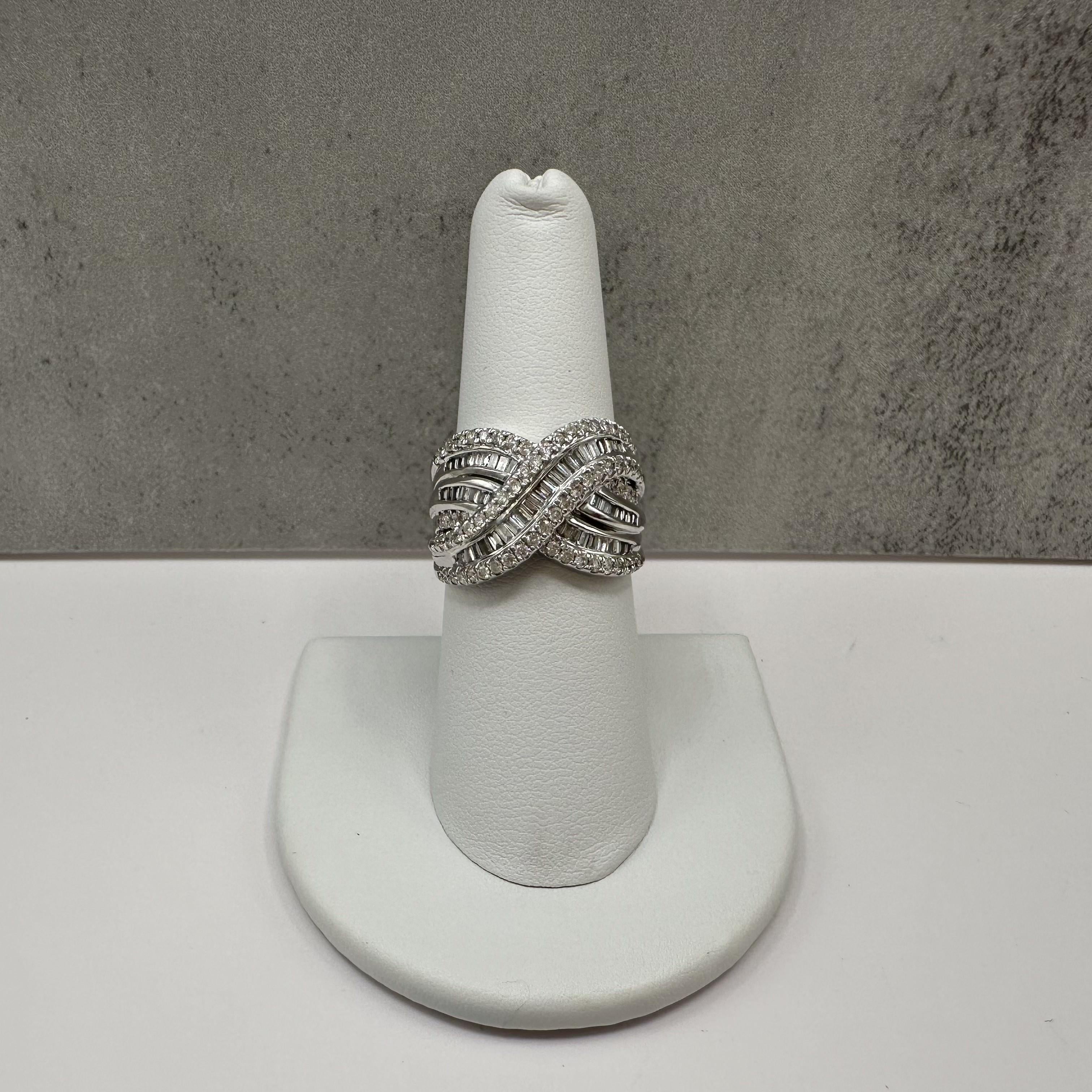 1ctw Natural Diamond Crossover Ring 10K White Gold Size 7.25