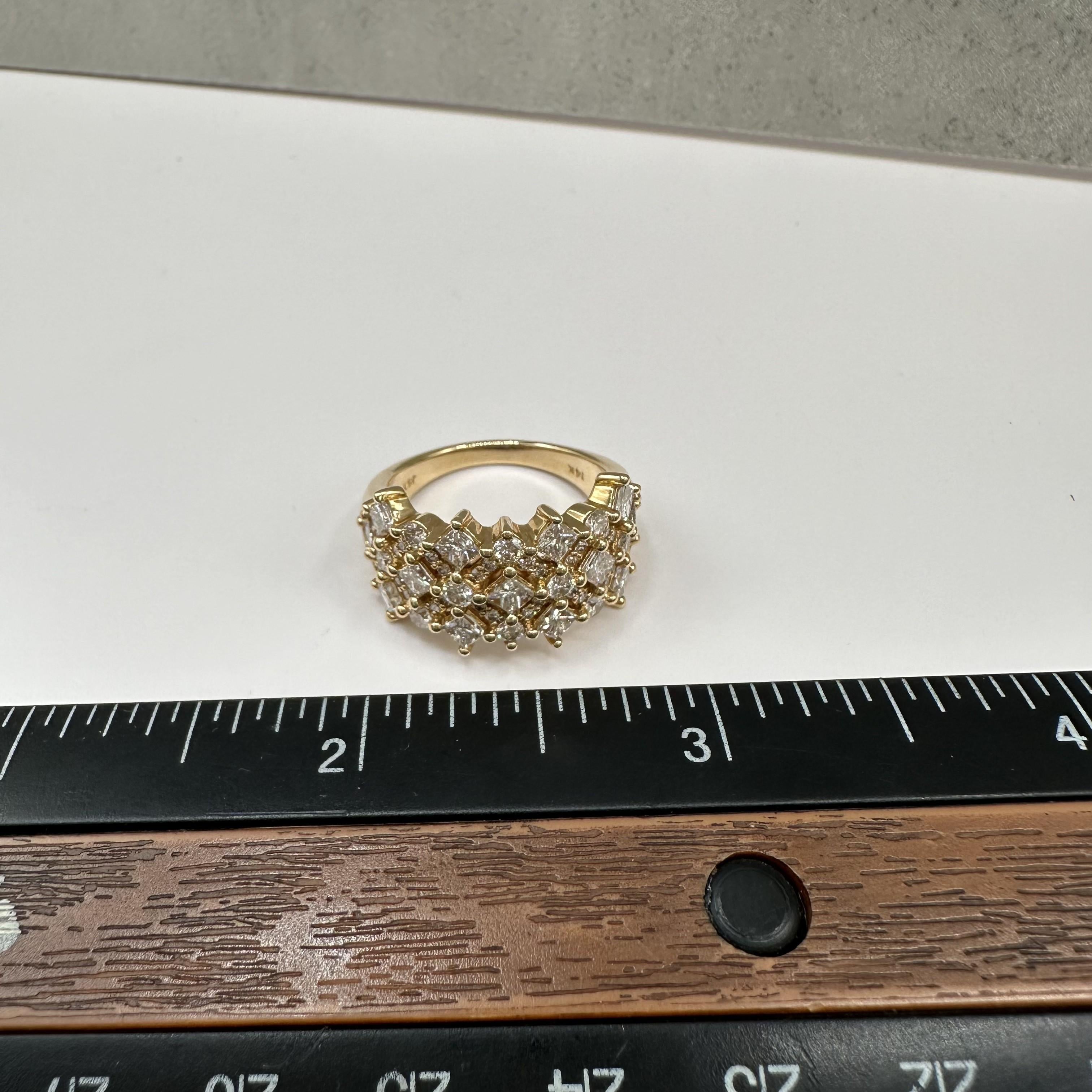 2ctw Natural Diamond Ring 14K Yellow Gold Round Princess Size 7