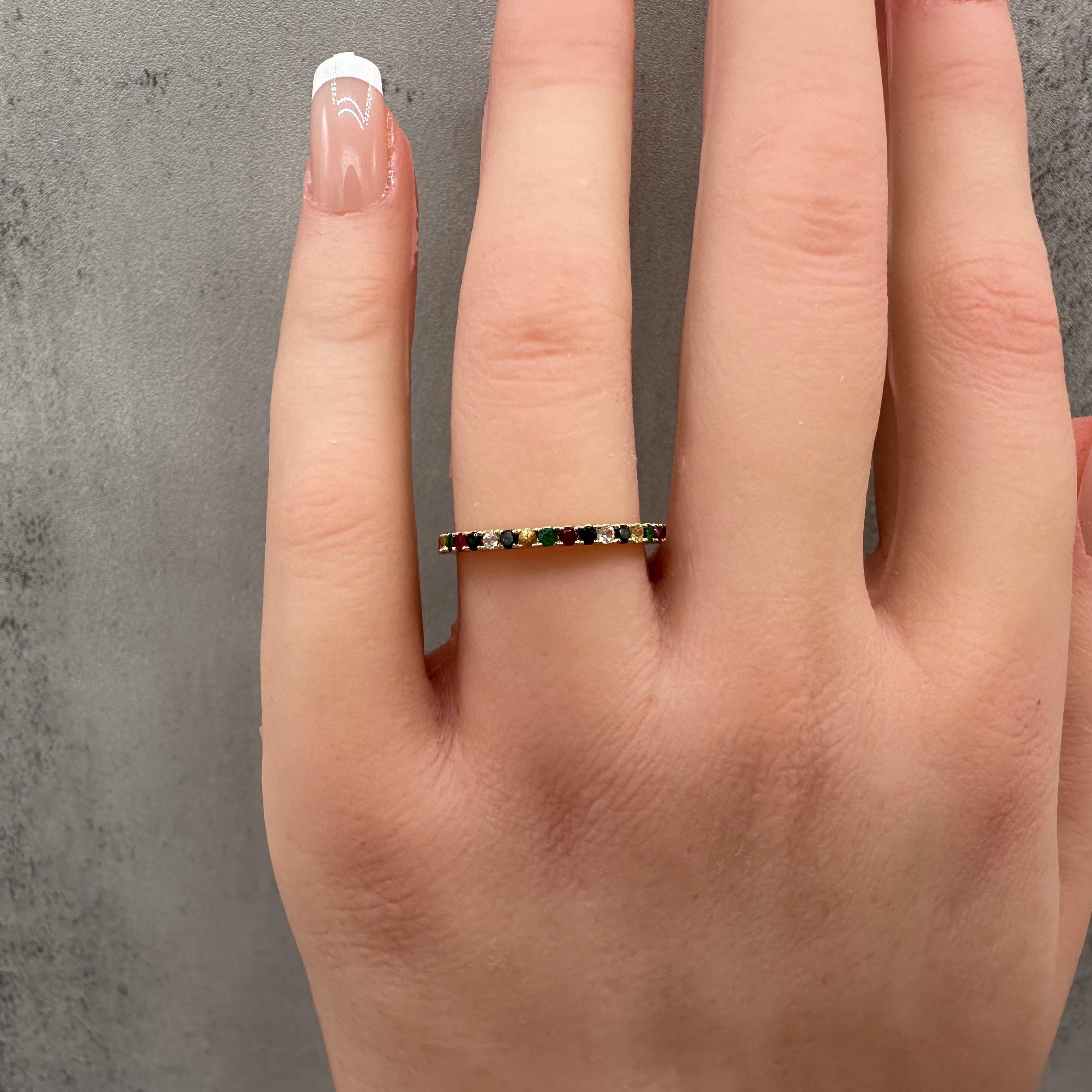0.27ctw Multicolor Gemstone Diamond Ring 14K Yellow Gold Size 7