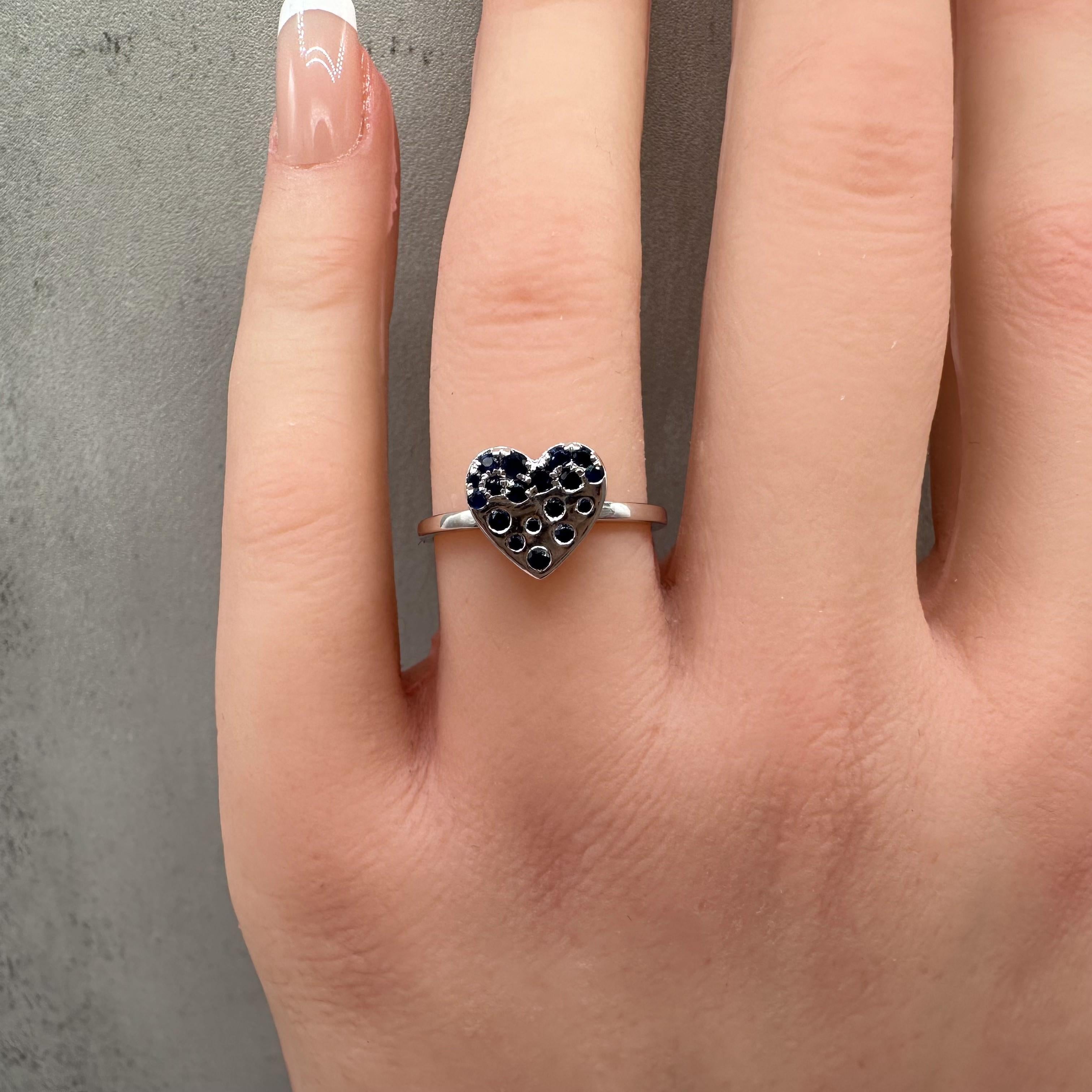 0.27ctw Blue Sapphire Heart Ring 14K White Gold Size 6.5