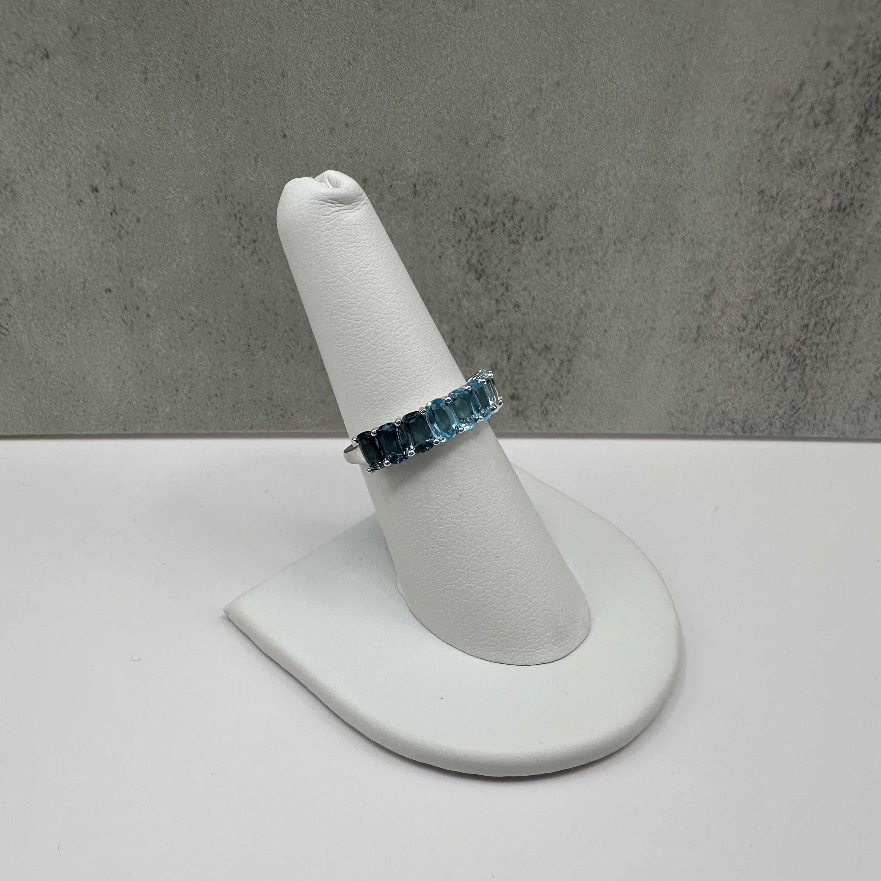 Ombre Blue Topaz Ring Sterling Silver Oval Size 7