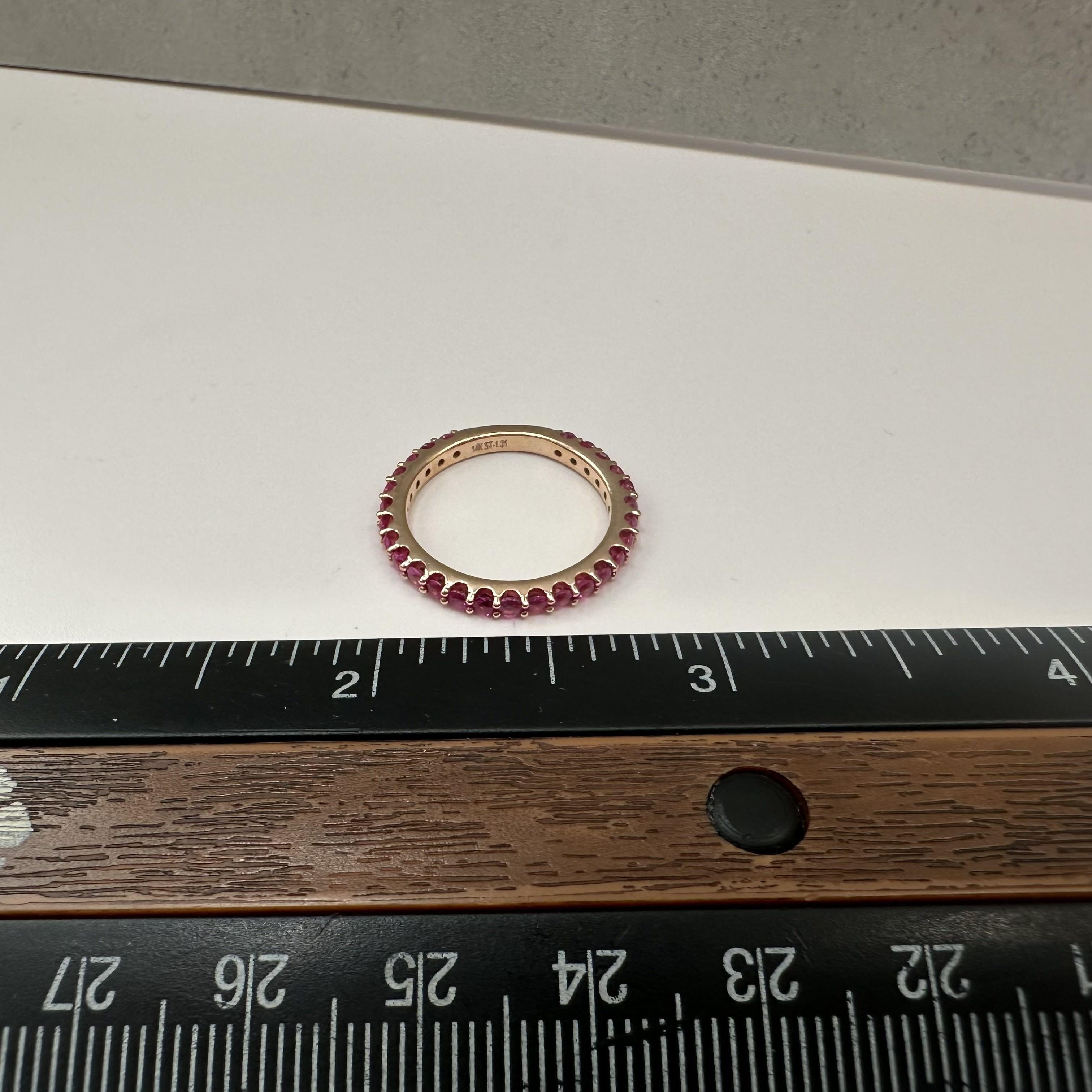 1.01ctw Pink Ruby Eternity Ring 14K Rose Gold Size 6.5