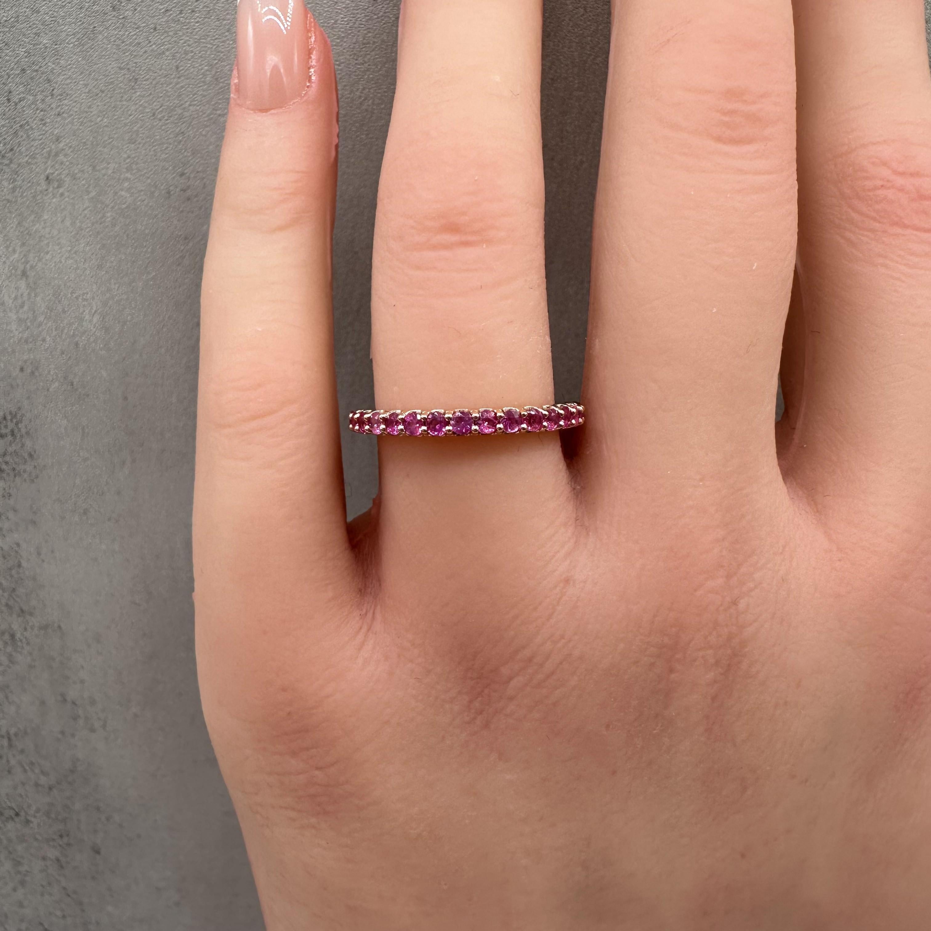1.01ctw Pink Ruby Eternity Ring 14K Rose Gold Size 6.5