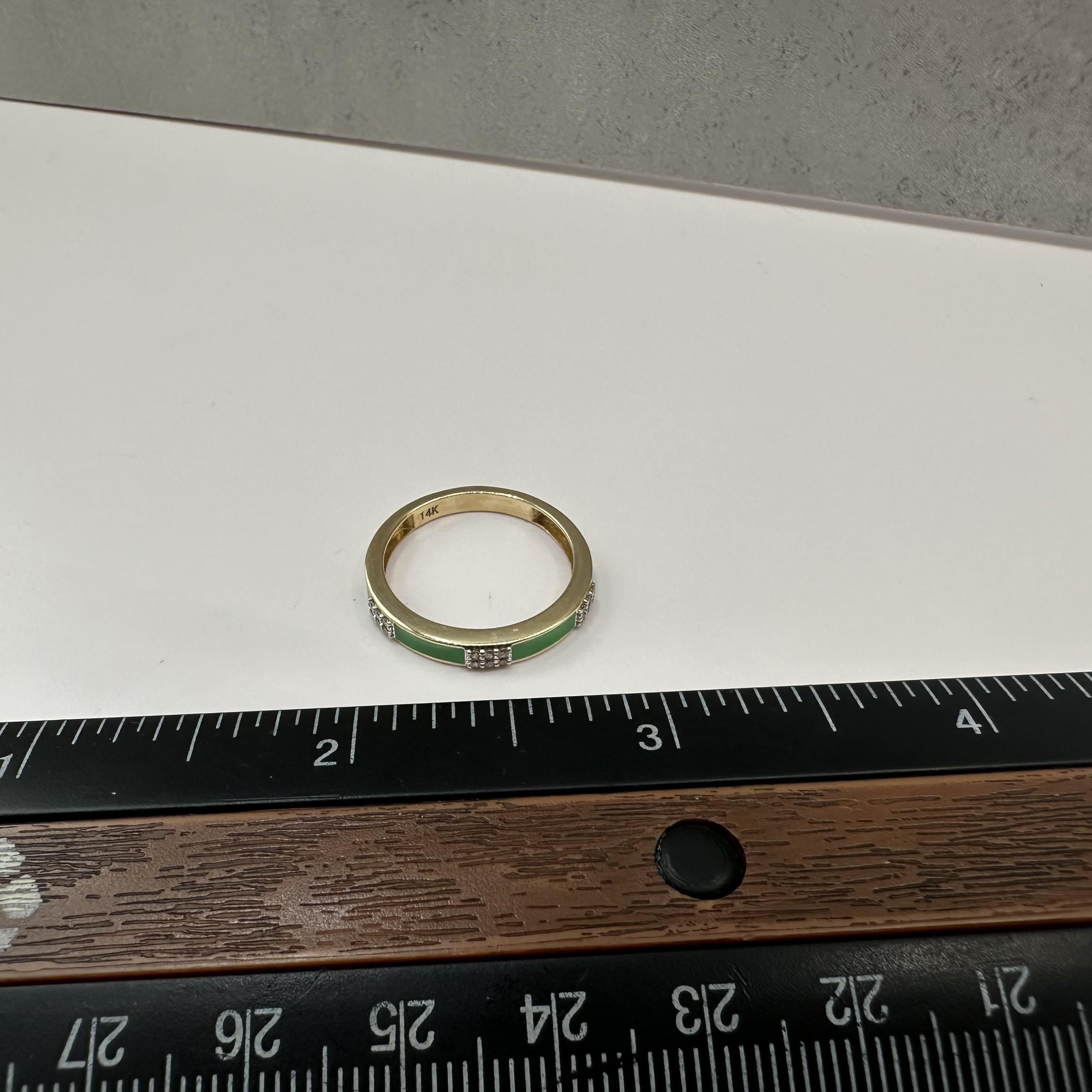 0.10ctw Diamond Enamel Ring 14K Yellow Gold Green Size 7
