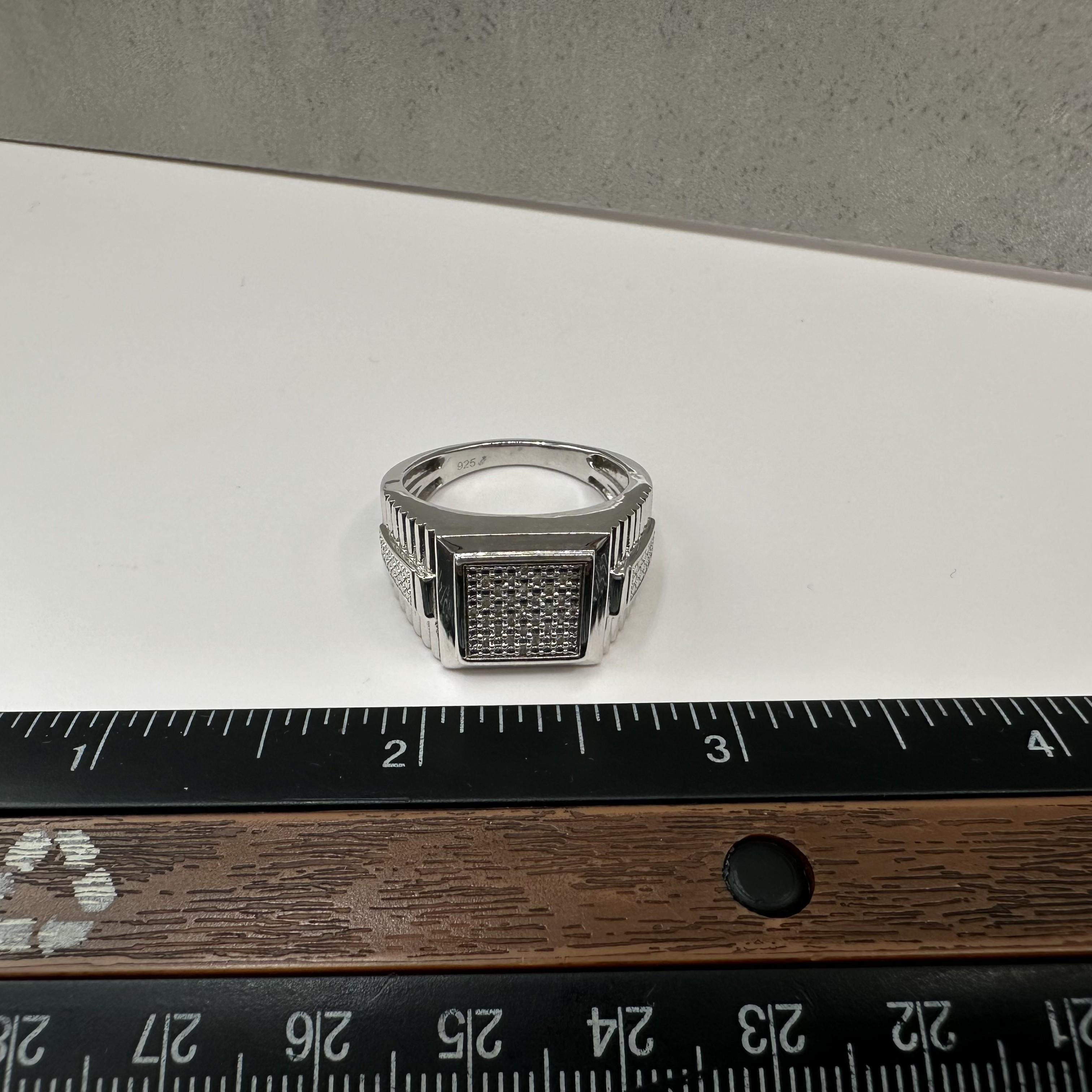 0.10ctw Mens Diamond Ring Sterling Silver Size 10.5
