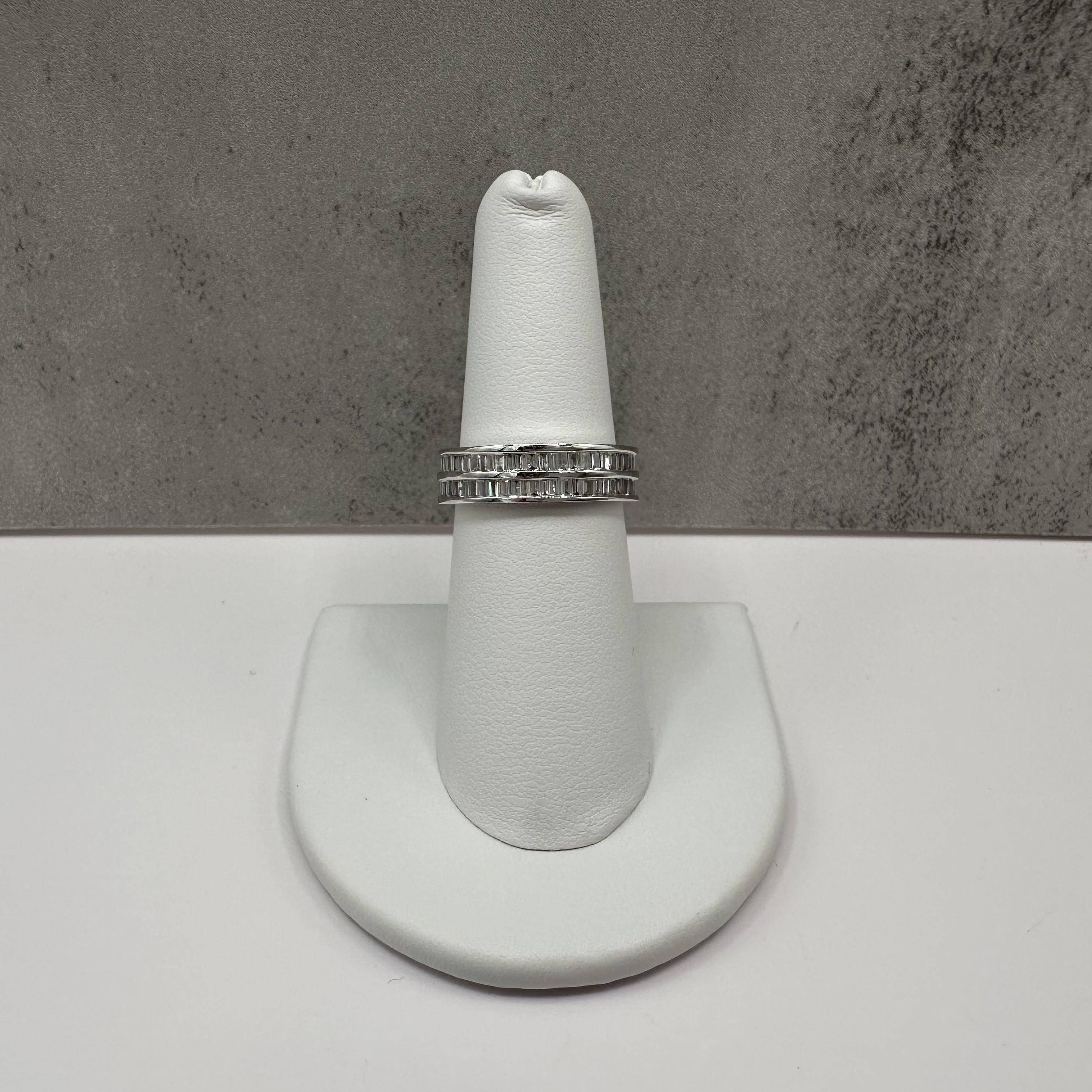 1ctw Double Row Baguette Diamond Ring 14K White Gold Size 6.75