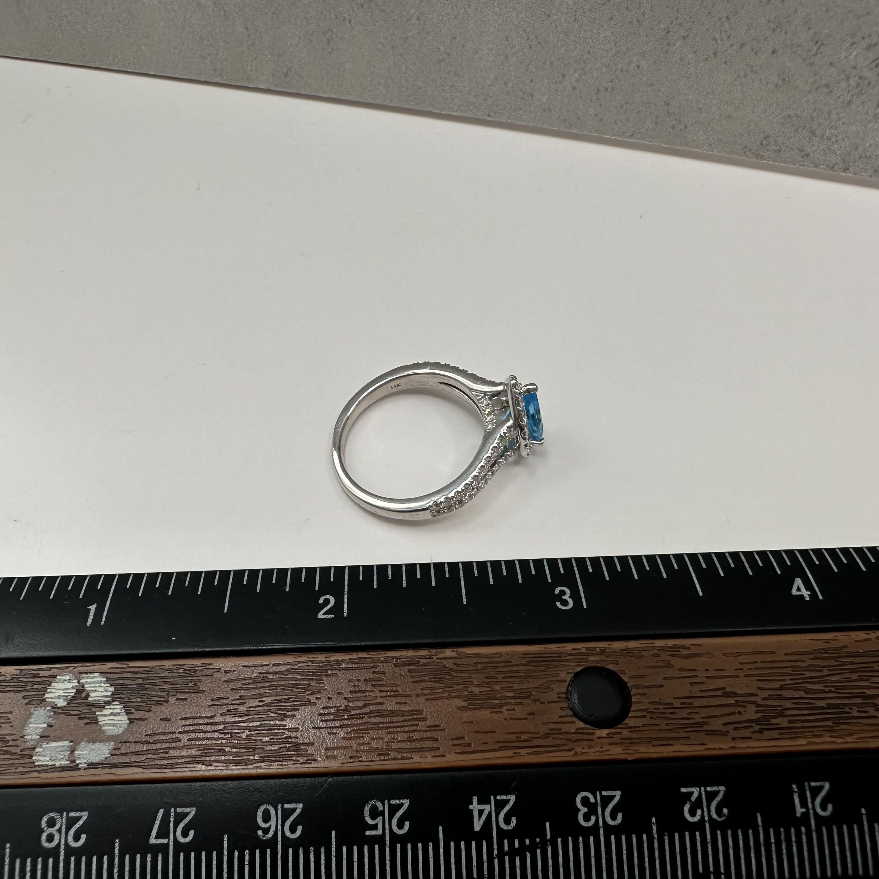 Topaz Diamond Cocktail Ring 14K White Gold 0.75ctw Size 7