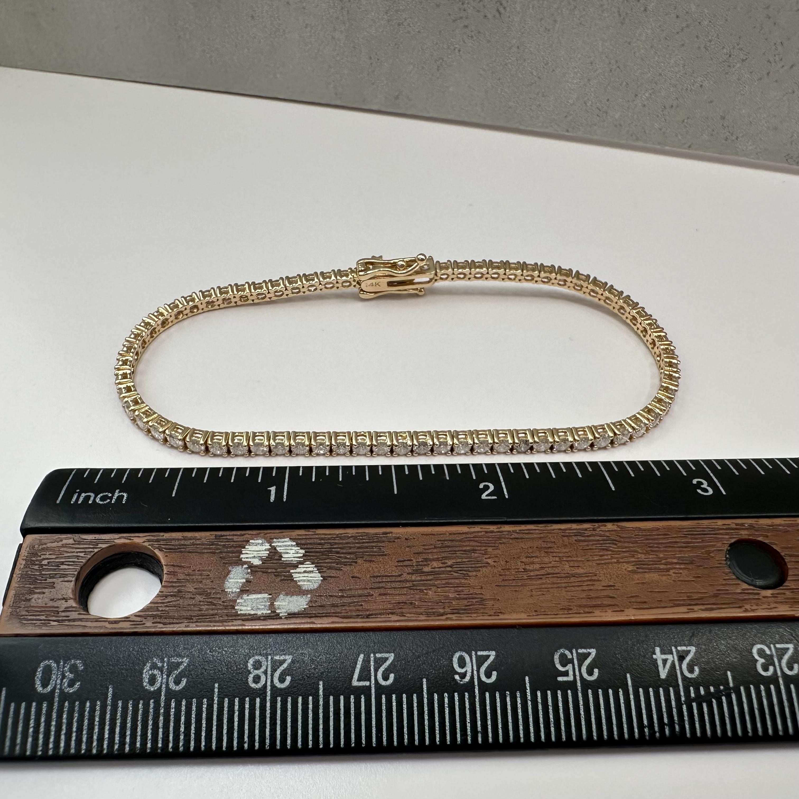 Natural Diamond Tennis Bracelet in 14kt Yellow Gold – 3.1ctw, 7in, New