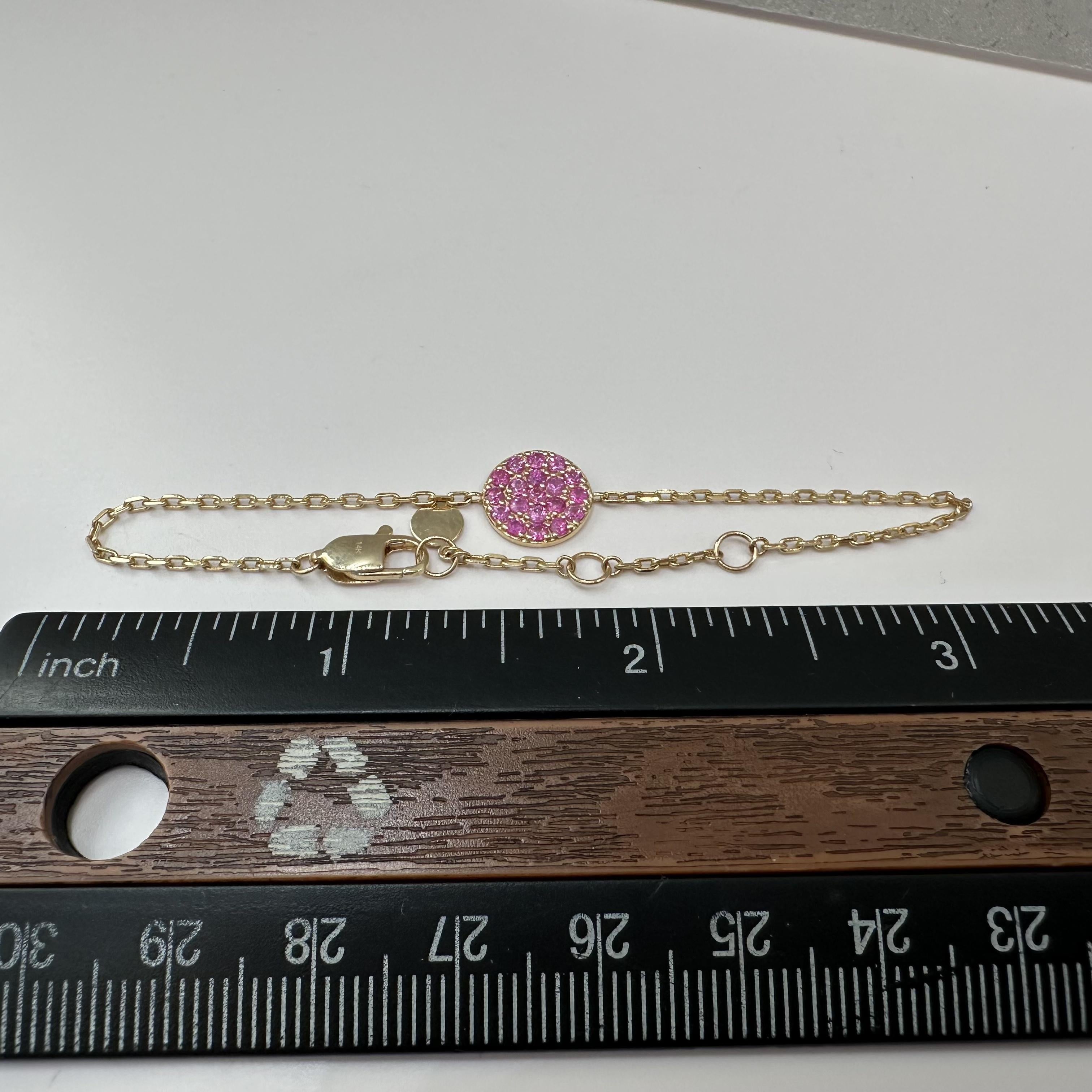 Pink Sapphire Disc Bracelet in 14kt Yellow Gold – 0.57ctw, 6.5in, New