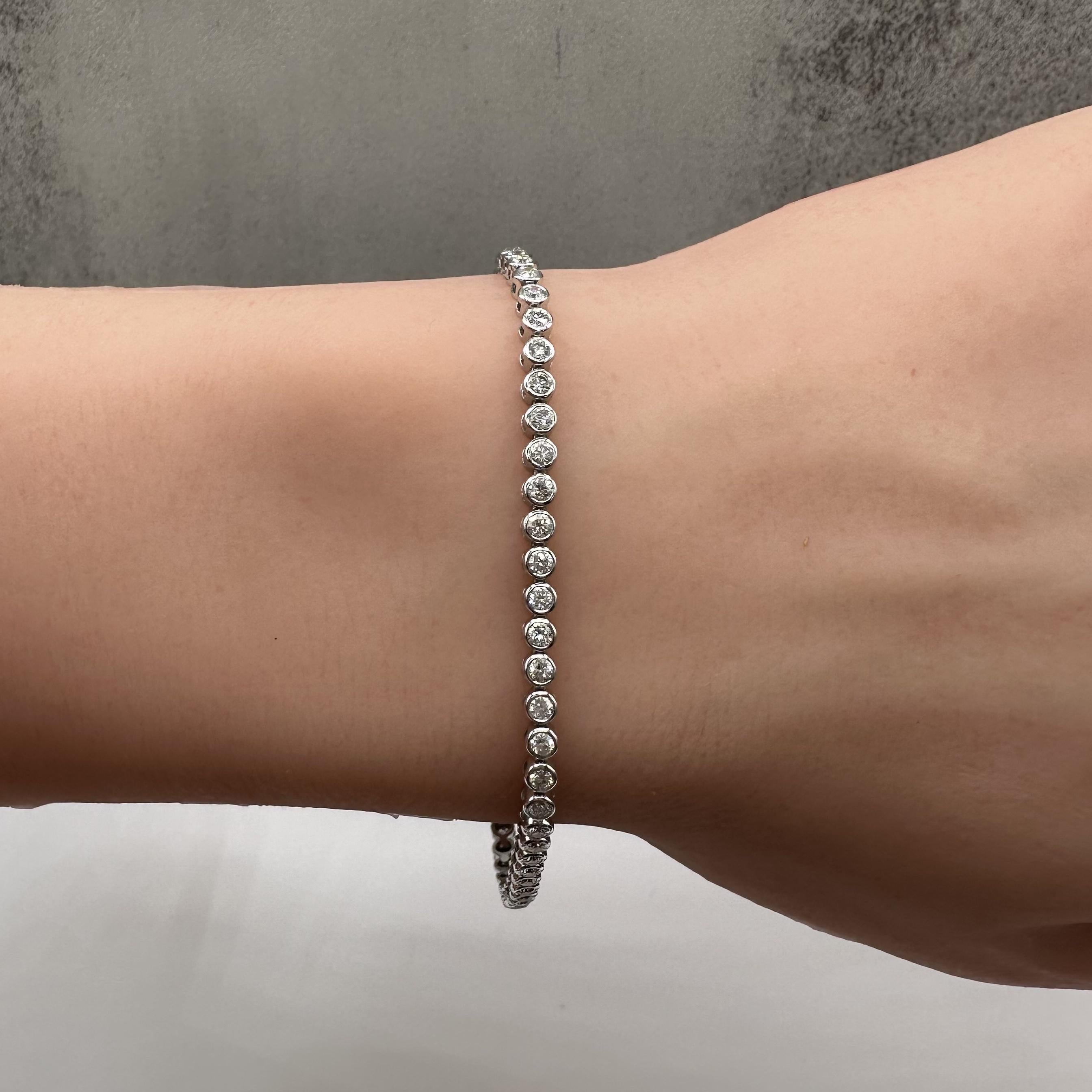 2ctw Bezel Set Diamond Tennis Bracelet 14K White Gold 7in