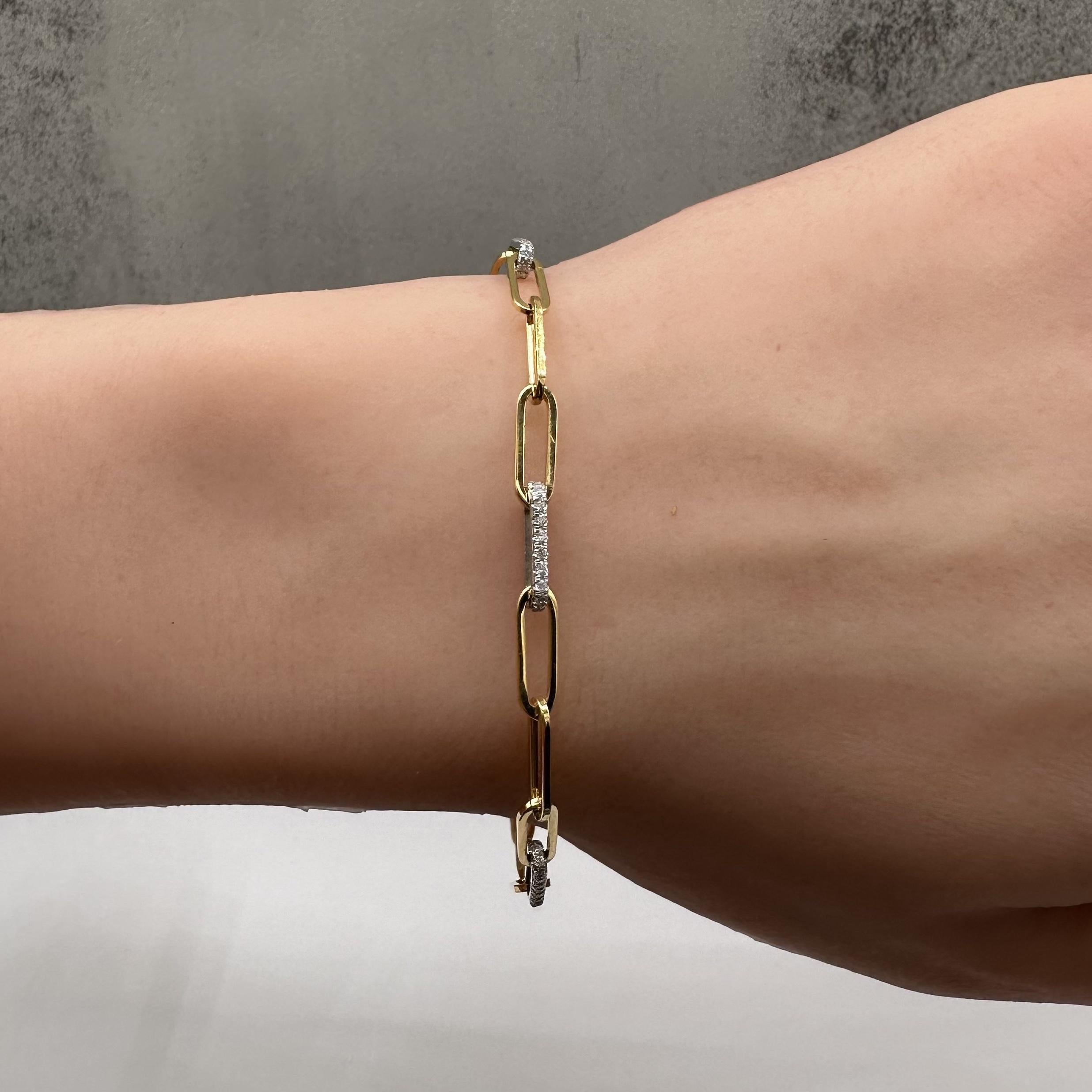 Diamond Paperclip Bracelet 14K Yellow Gold 0.30ct GH SI 7in