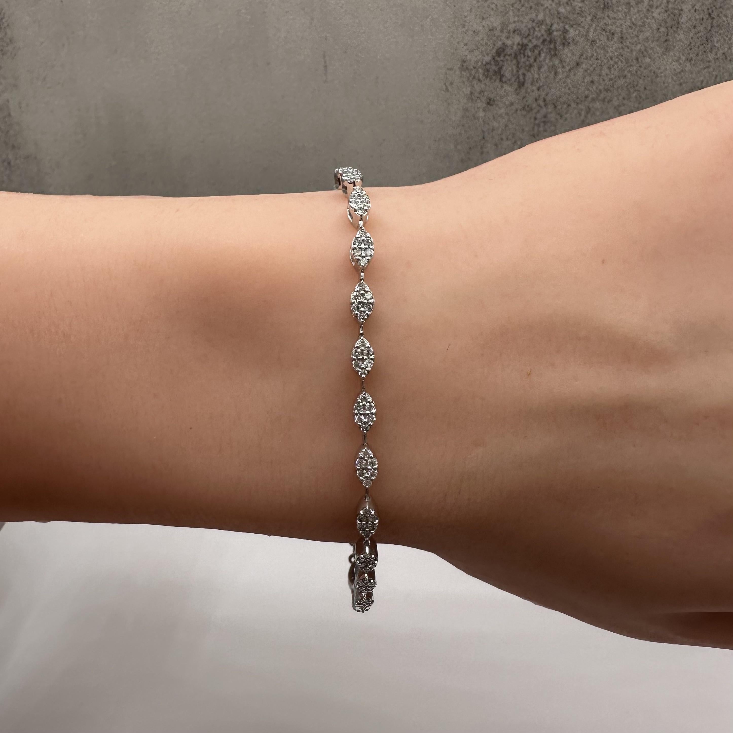 0.81ct Diamond Bracelet 14K White Gold Adjustable 5 to 7in