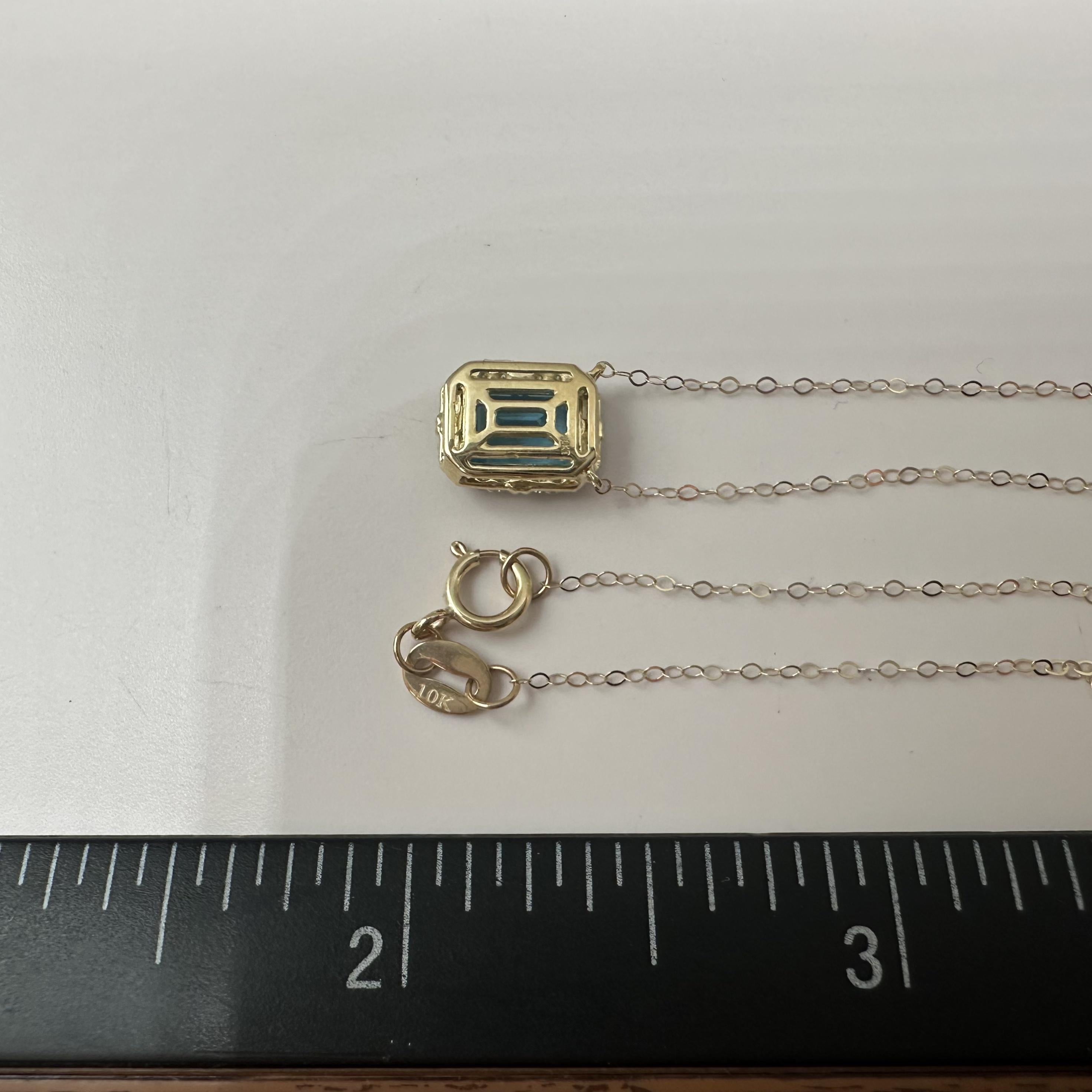 Emerald Cut Topaz Diamond Necklace 10K Yellow Gold 18.25in New