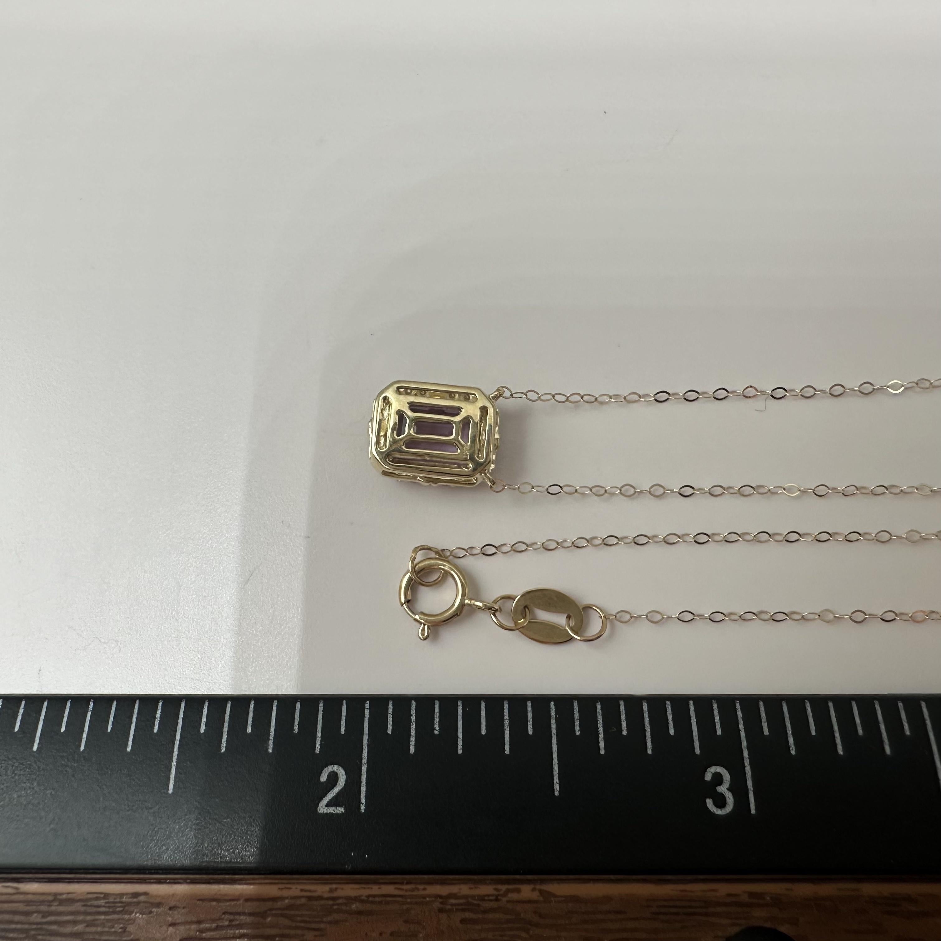 Emerald Cut Amethyst Diamond Necklace 10K Yellow Gold 18.25in New