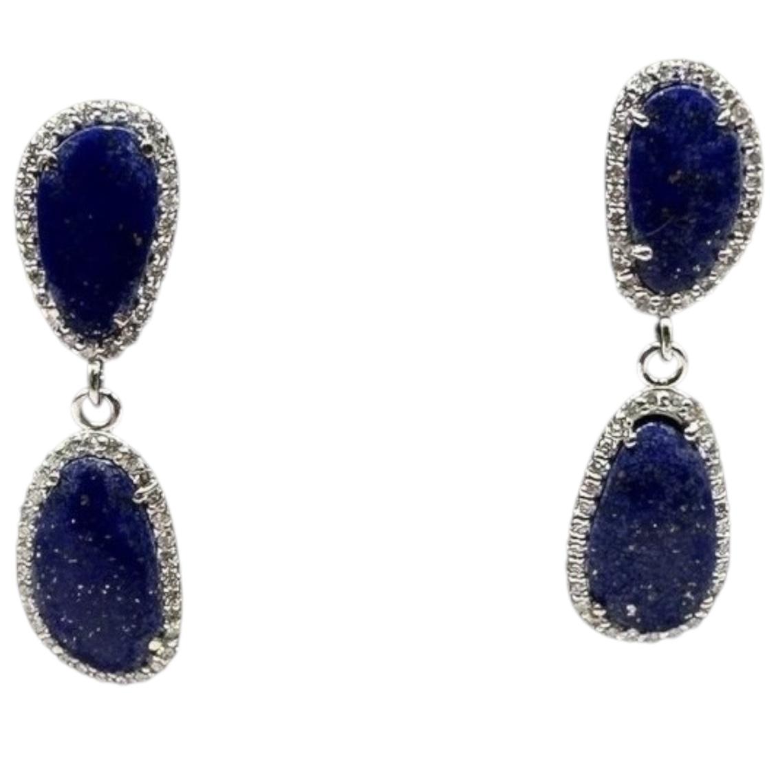 Lapis Diamond Drop Earrings 14K White Gold 0.50ctw GH SI2 I1