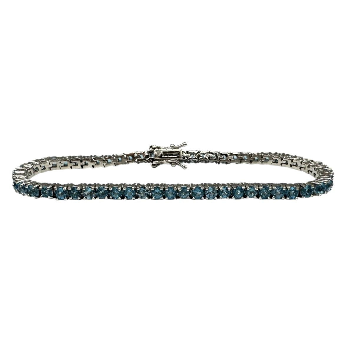 Blue Topaz Tennis Bracelet Sterling Silver 3mm 7.5in New