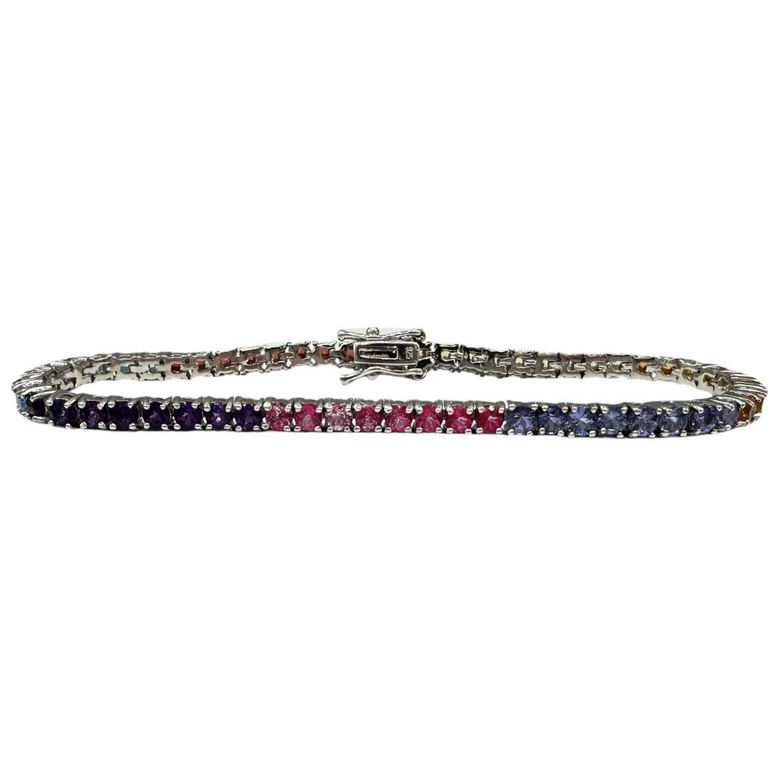 Multi Gemstone Tennis Bracelet Sterling Silver 3mm 7.5in 12g New
