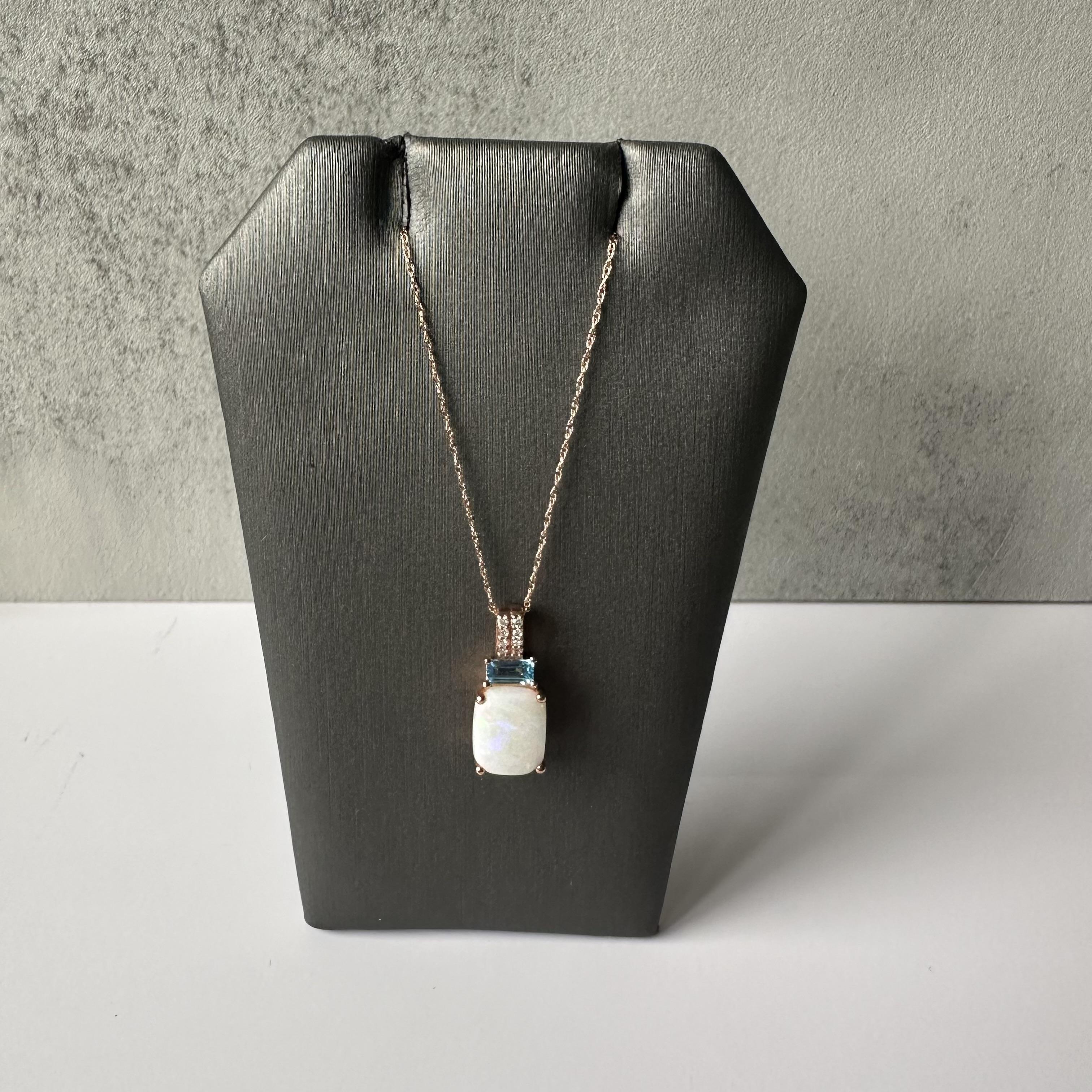 Opal Topaz Diamond Necklace 10K Rose Gold 10x8mm New