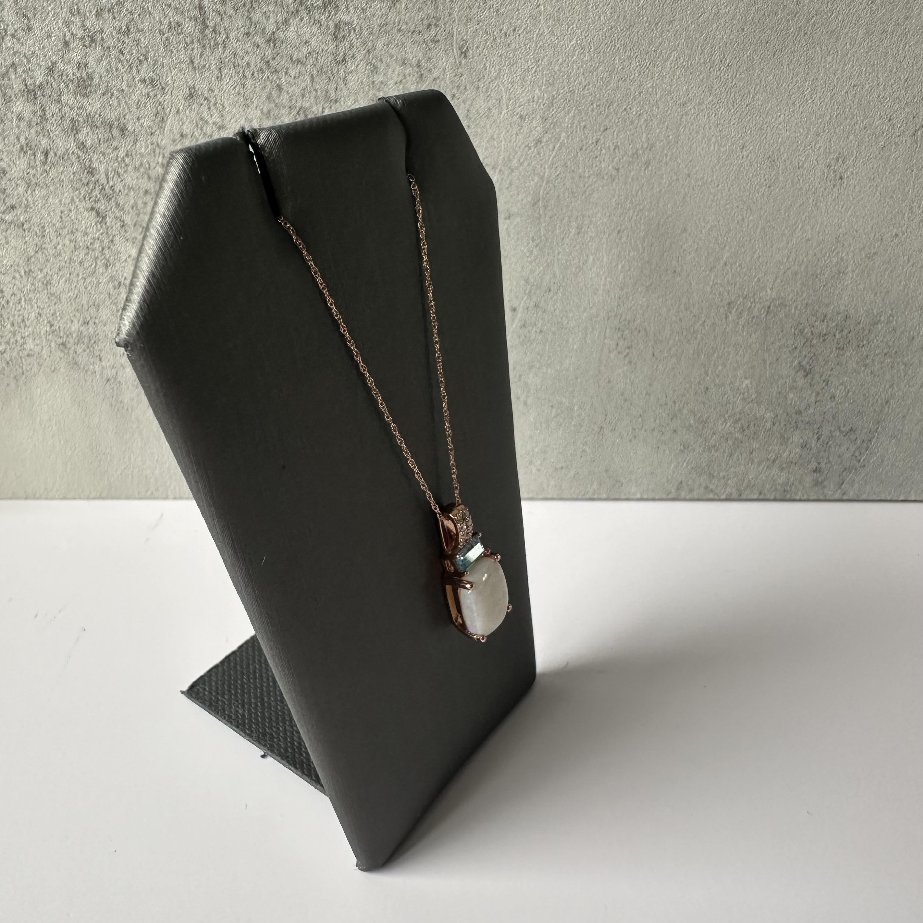 Opal Topaz Diamond Necklace 10K Rose Gold 10x8mm New