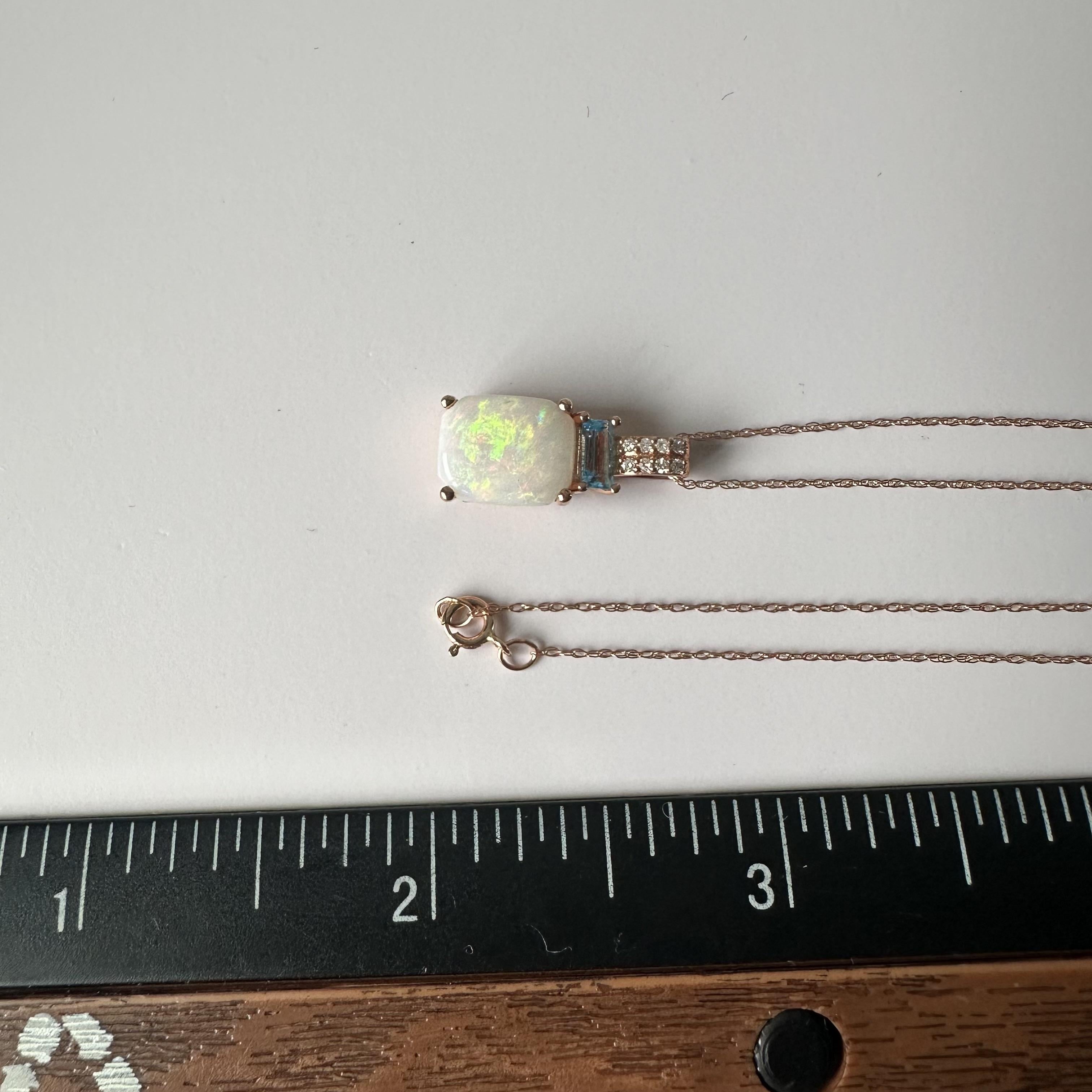 Opal Topaz Diamond Necklace 10K Rose Gold 10x8mm New