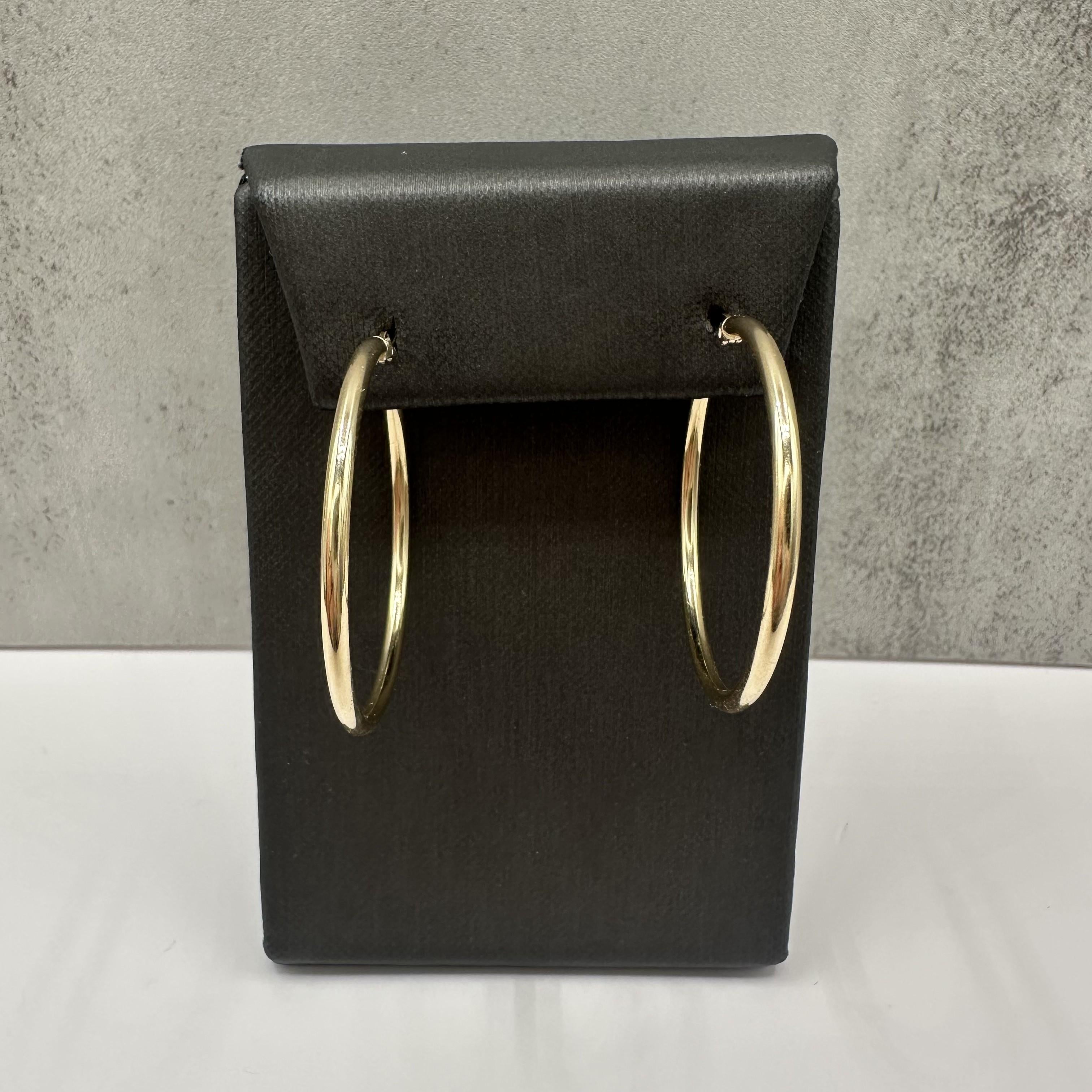 Tube Hoop Earrings 14kt Yellow Gold 1.25in 2.1mm 2.5g Hollow New