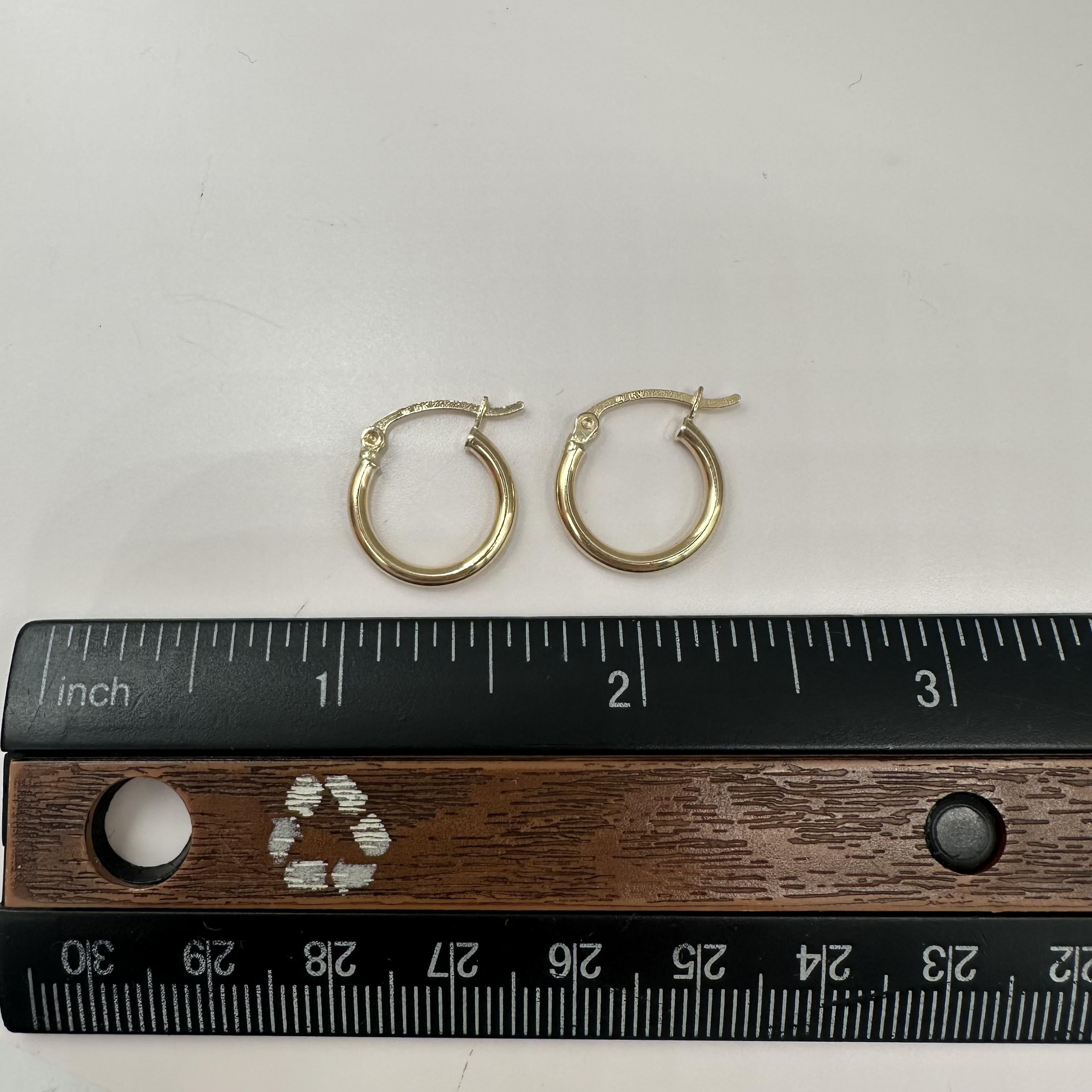 Tube Hoop Huggie Earrings 14kt Yellow Gold 15mm 2.1mm 1.2g Hollow New