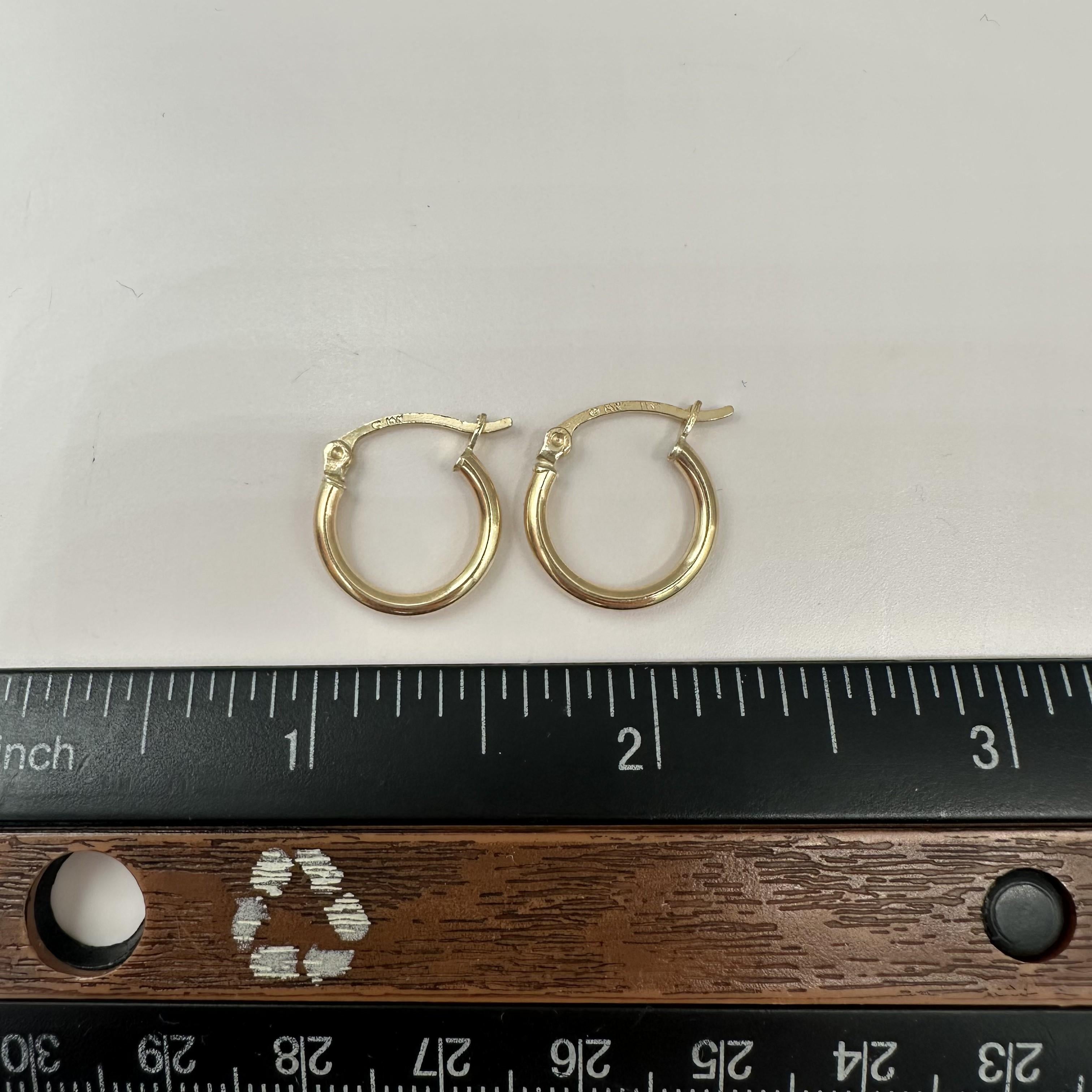 Tube Hoop Huggie Earrings 14kt Yellow Gold 14.8mm 2.1mm Hollow New