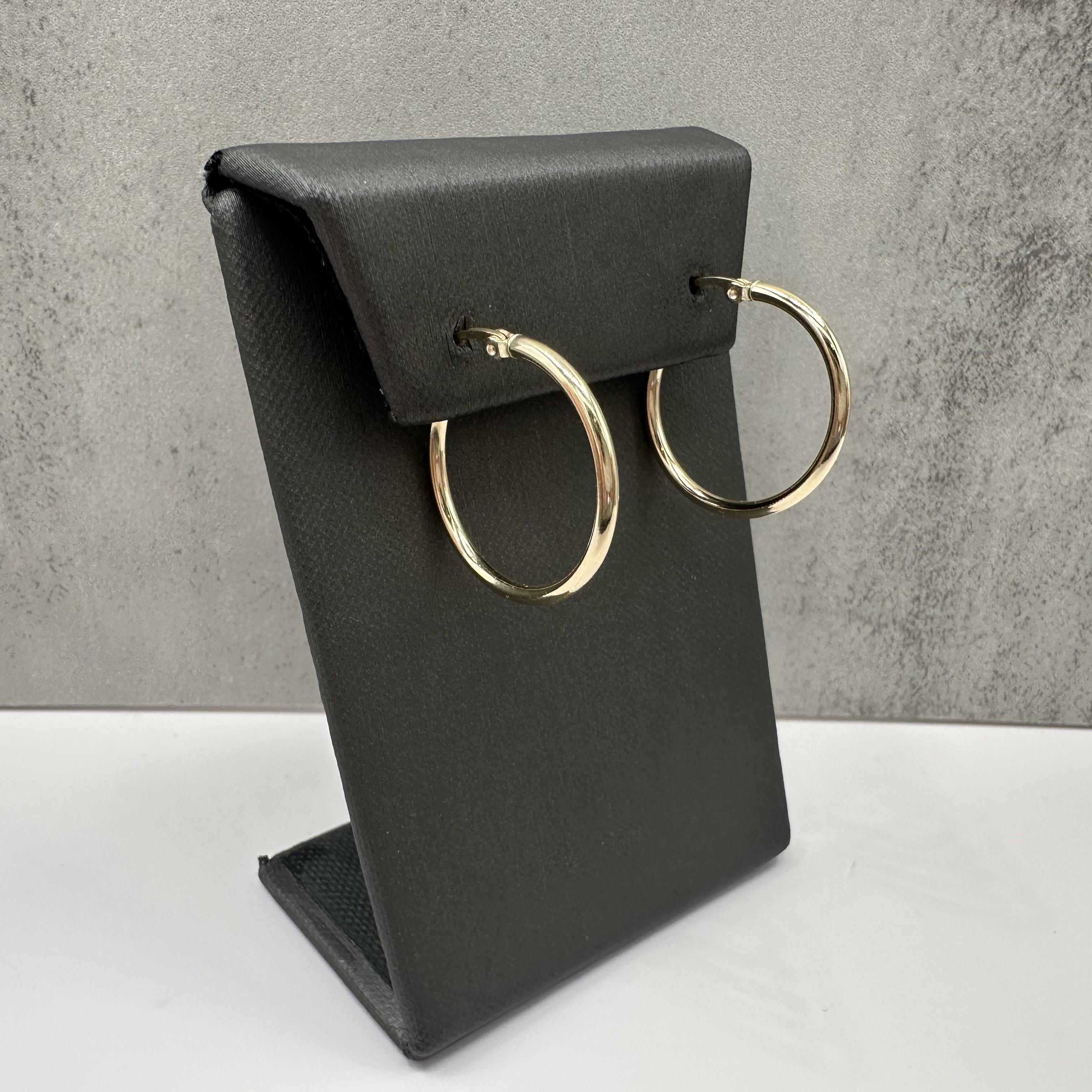 Tube Hoop Earrings 14kt Yellow Gold 24.9mm 2.1mm 1.8g Hollow New