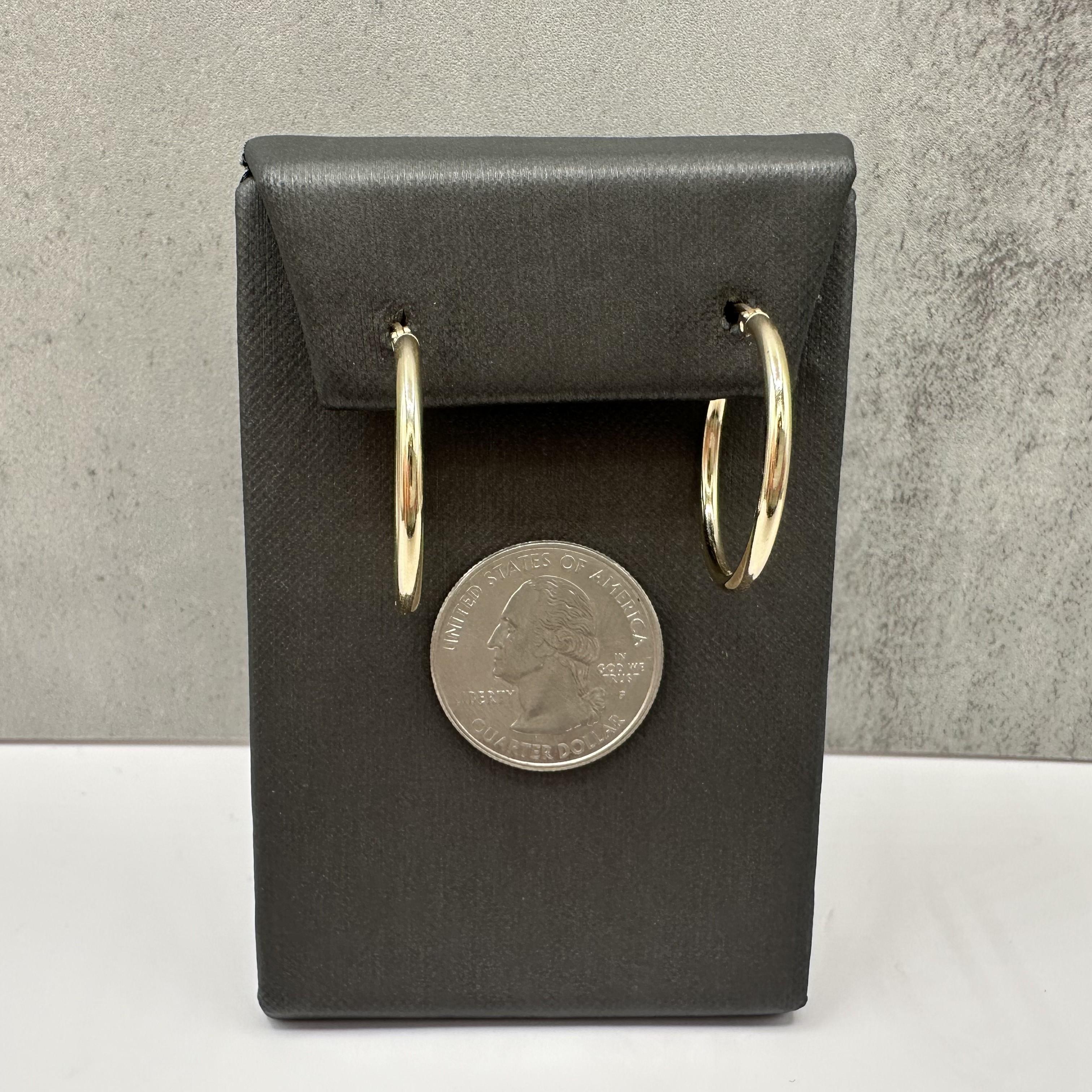 Tube Hoop Earrings 14kt Yellow Gold 24.9mm 2.1mm 1.8g Hollow New