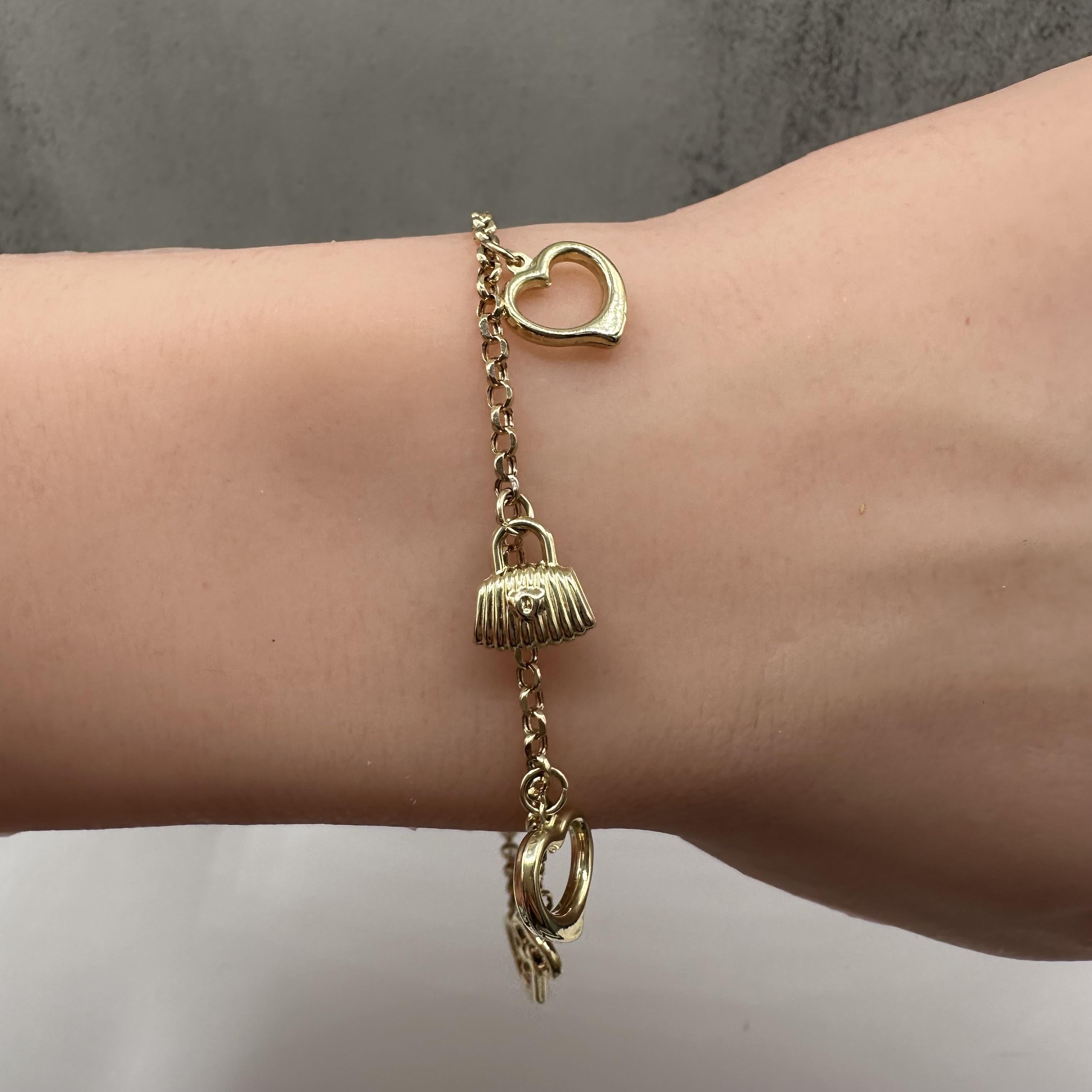 Charm Bracelet 14kt Yellow Gold Adjustable 7 8in New