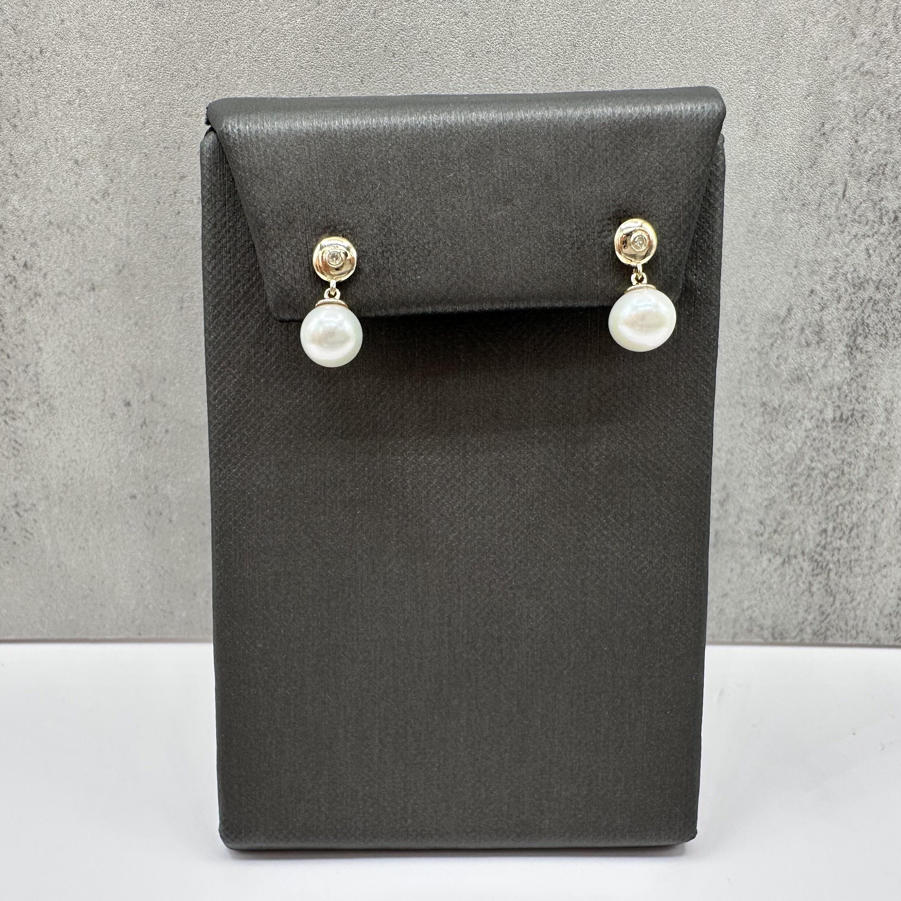 Pearl Diamond Dangle Earrings 10kt Yellow Gold 6.5mm Threaded New
