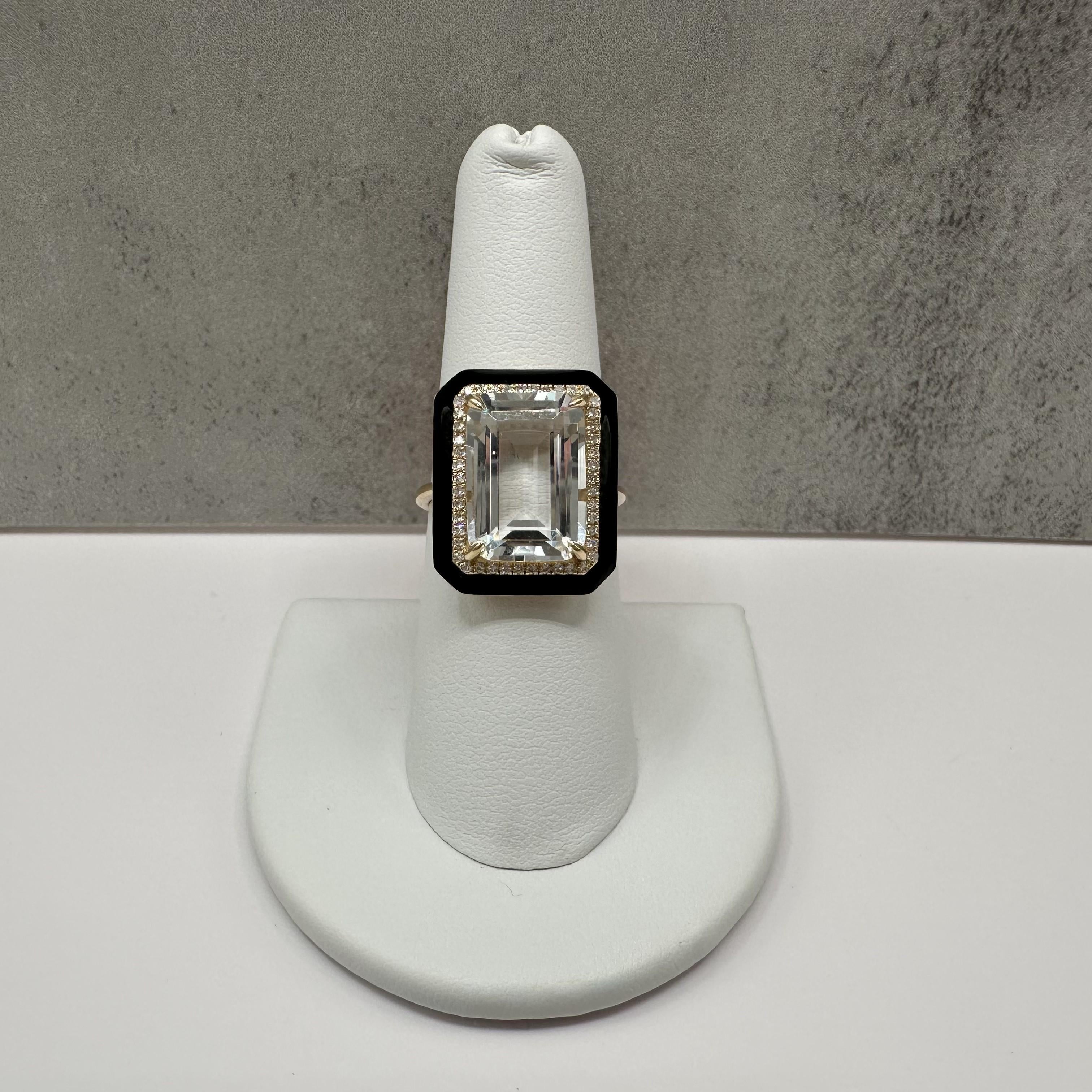 Designer Effy White Topaz Diamond Enamel Ring 14kt Gold 9.80ct NWT