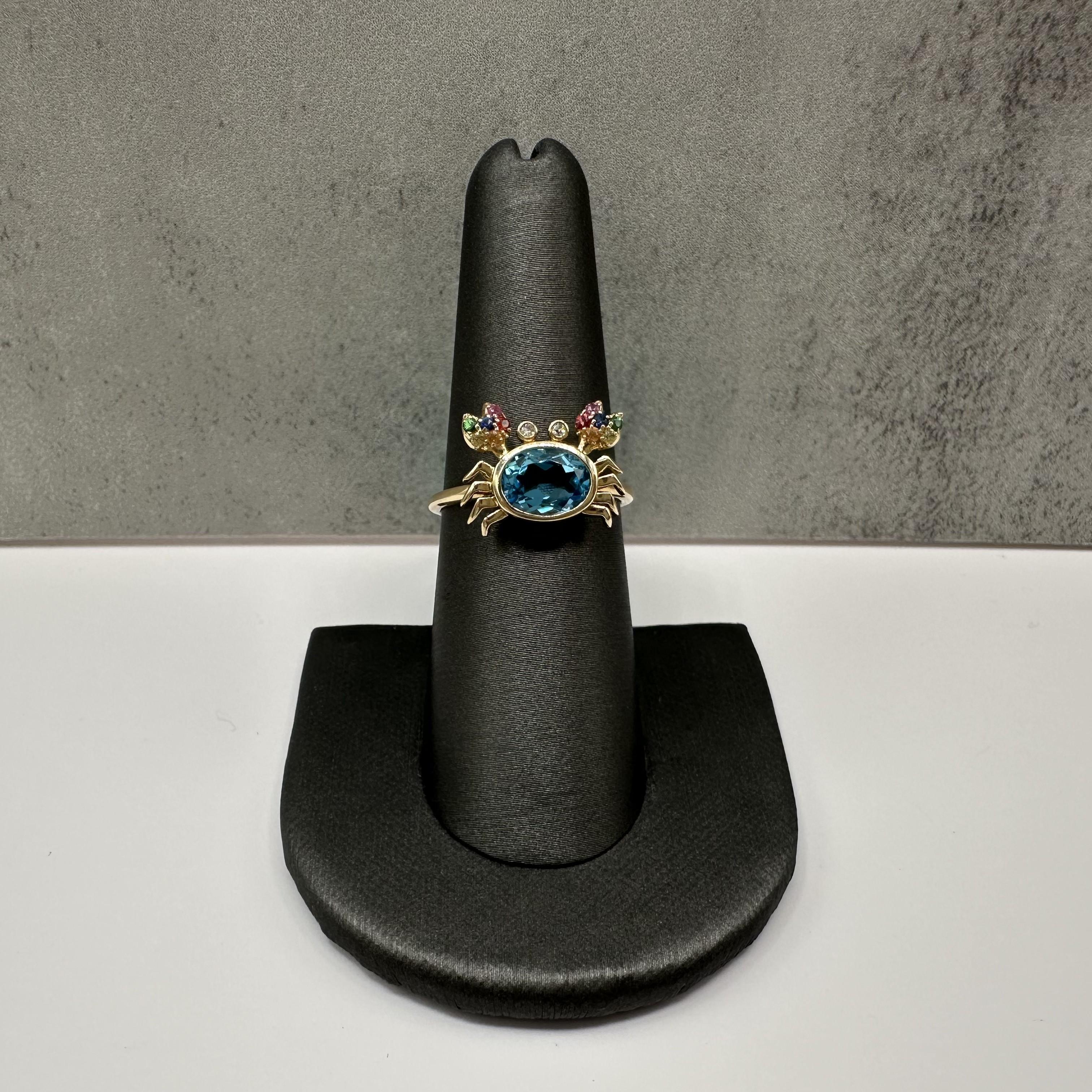 Designer Effy Multicolor Gemstone Crab Ring 14kt Yellow Gold Size 7 NWT