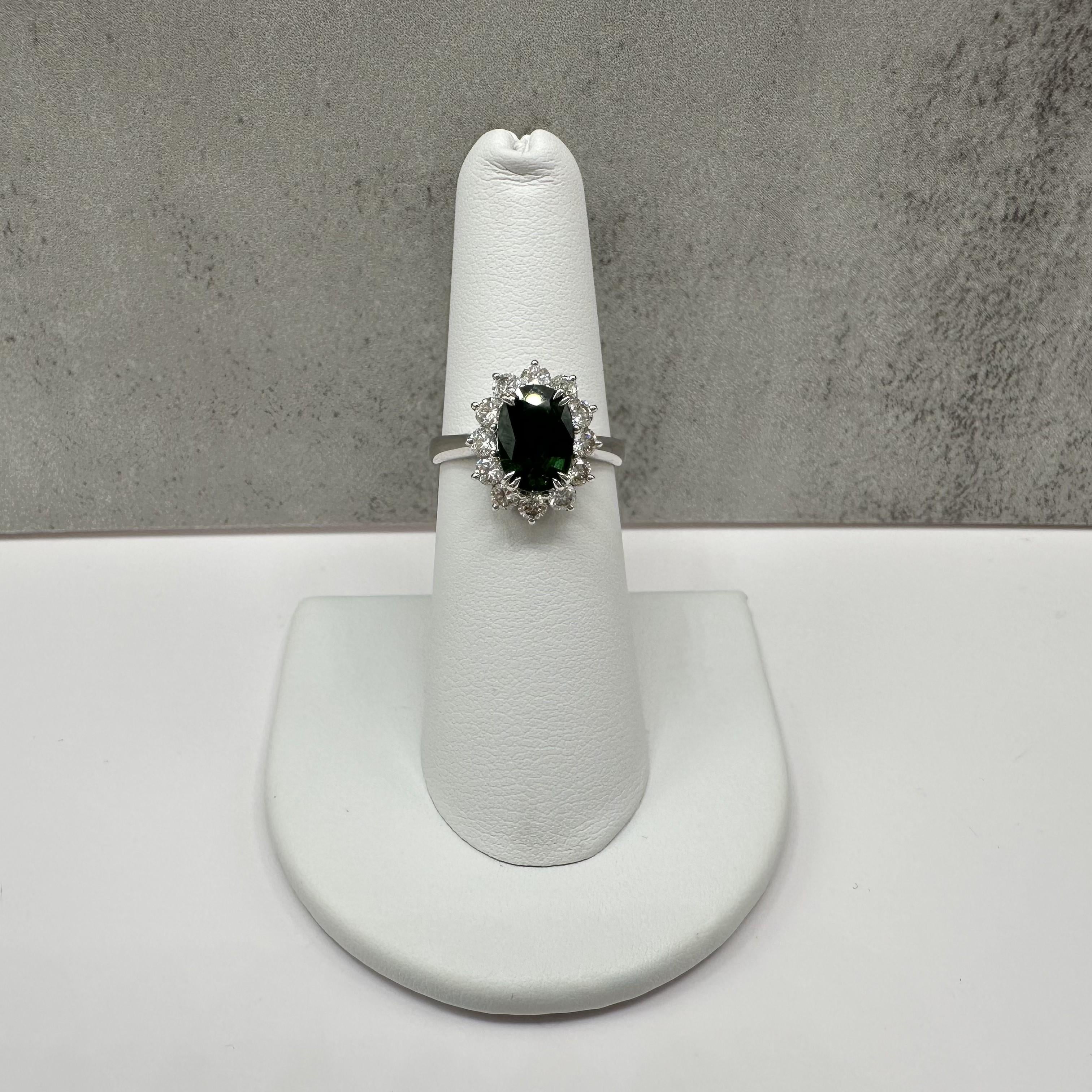 Green Sapphire Diamond Ring Platinum 2.82ctw Oval PT950 Size 6