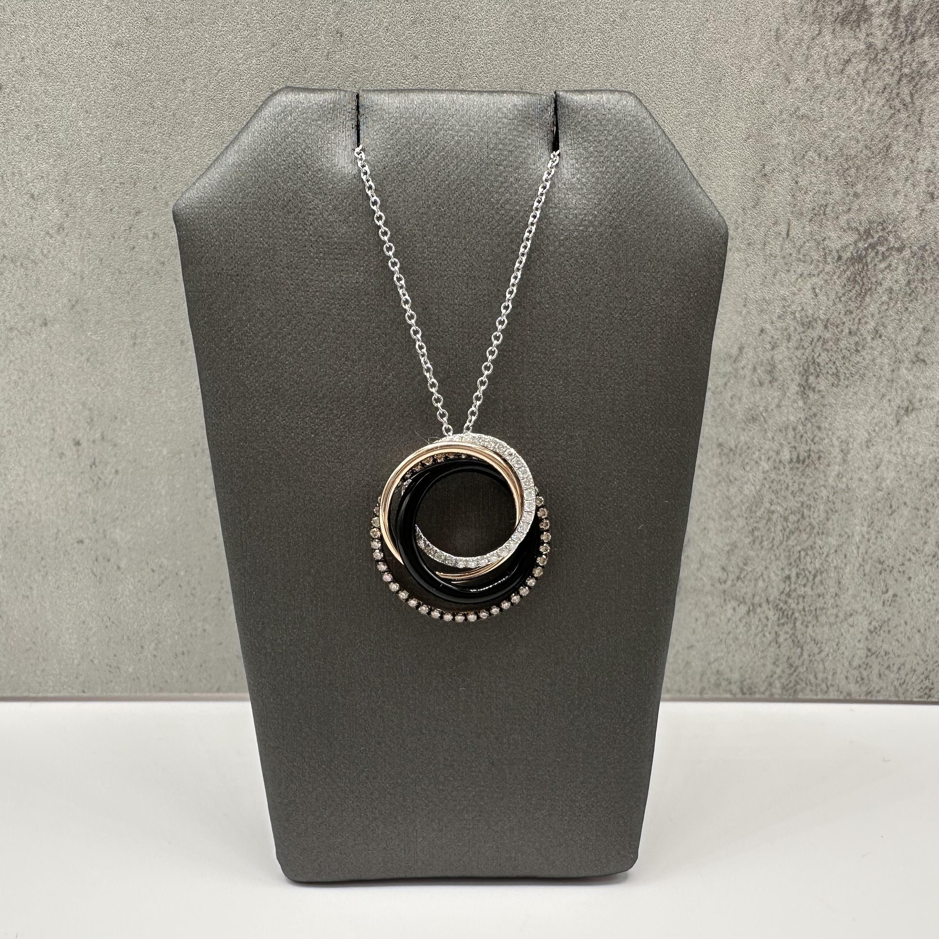 Designer Effy Diamond Onyx Circle Necklace 14kt Two Tone Gold 0.53ctw