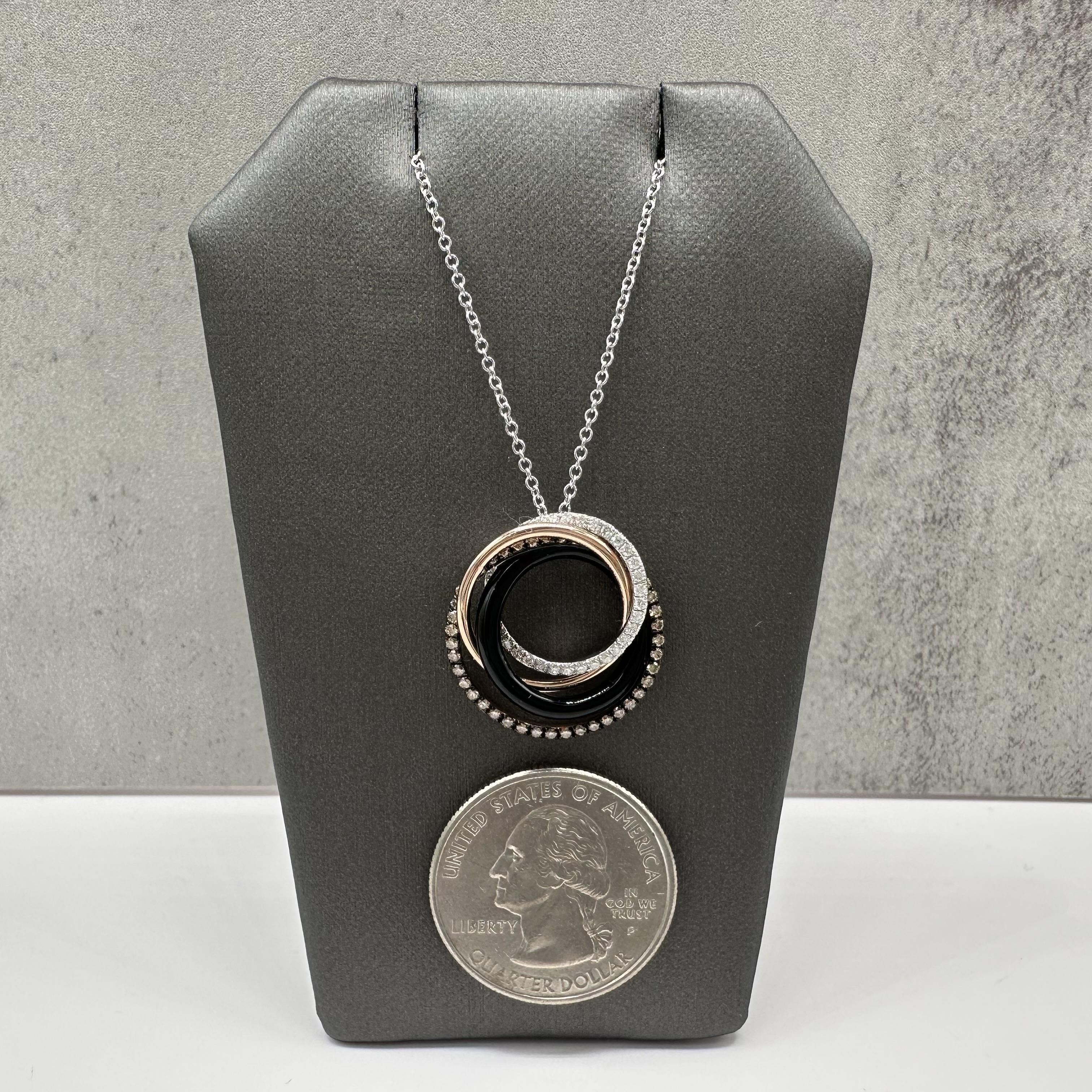 Designer Effy Diamond Onyx Circle Necklace 14kt Two Tone Gold 0.53ctw