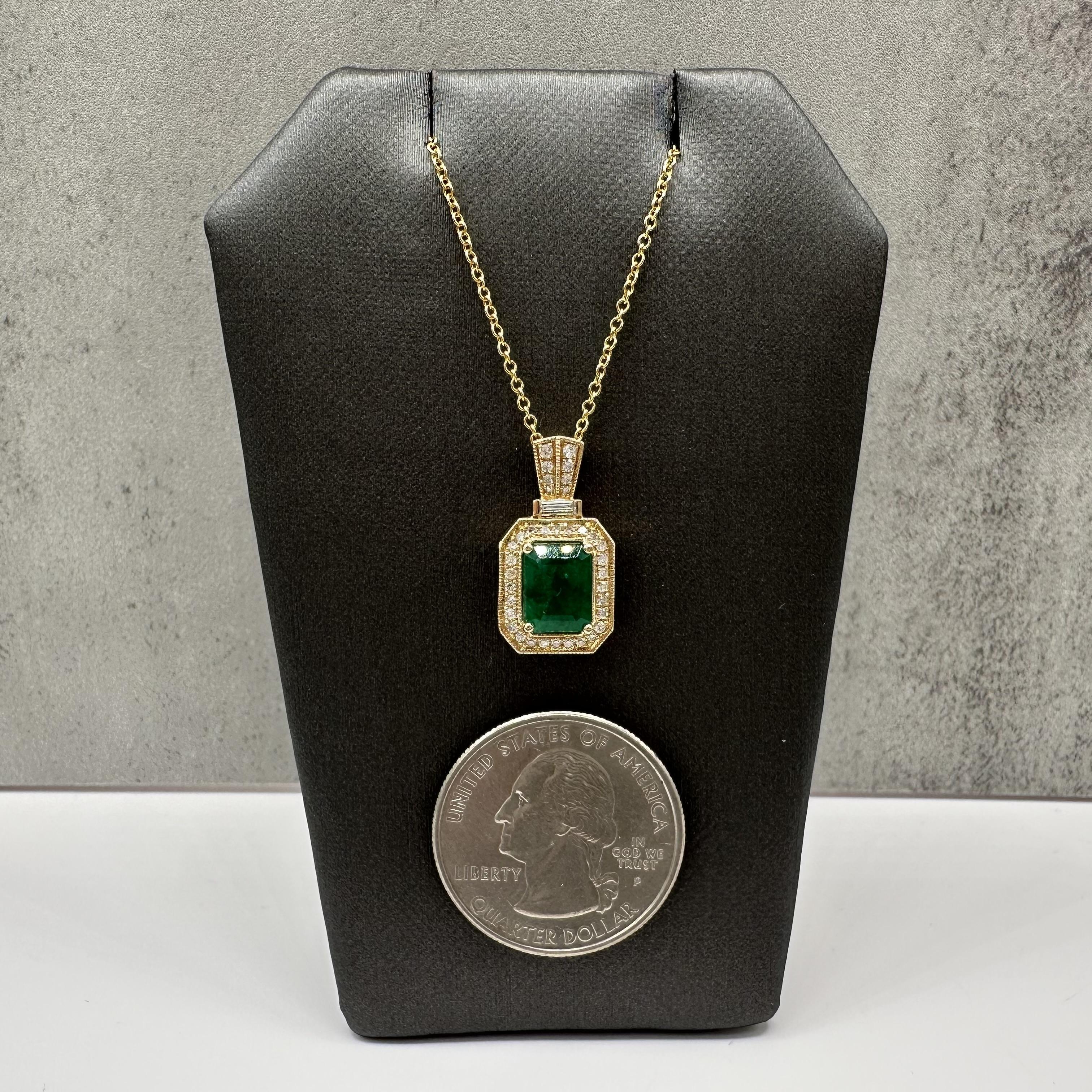 Designer Effy Emerald Diamond Pendant Necklace 14kt Gold 1.42ct NWT