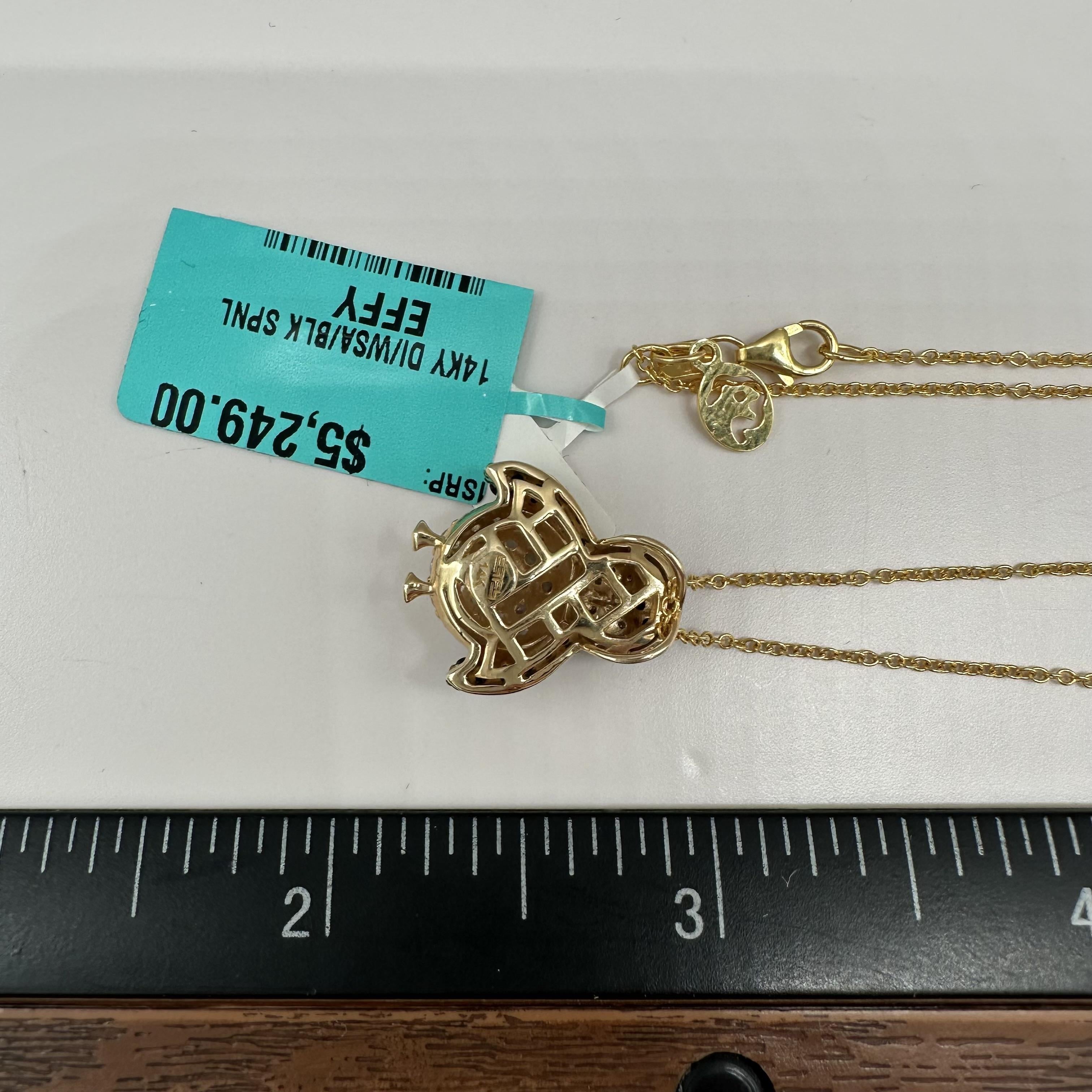 Designer Effy Penguin Pendant Necklace 14kt Gold Sapphire Diamond NWT