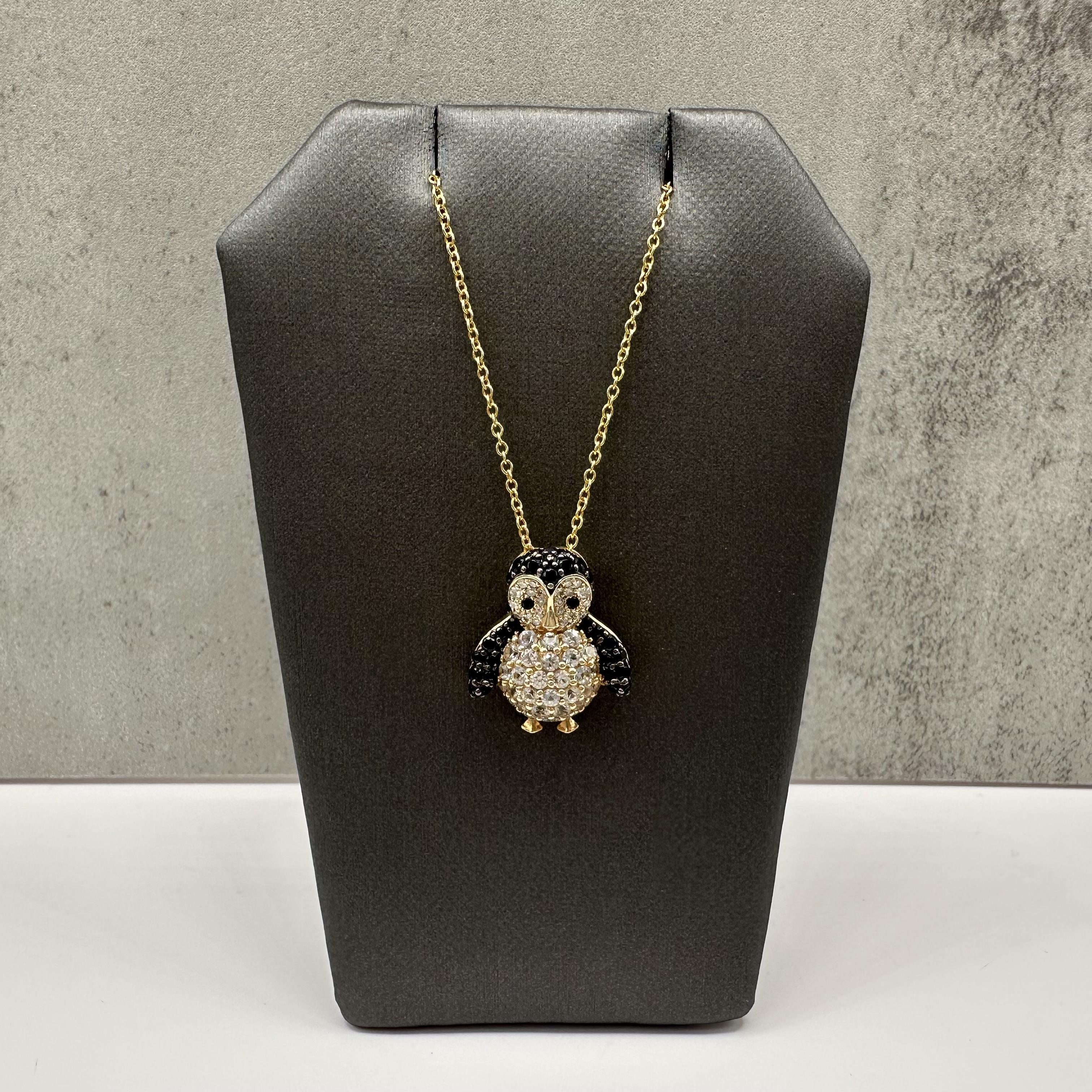 Designer Effy Penguin Pendant Necklace 14kt Gold Sapphire Diamond NWT